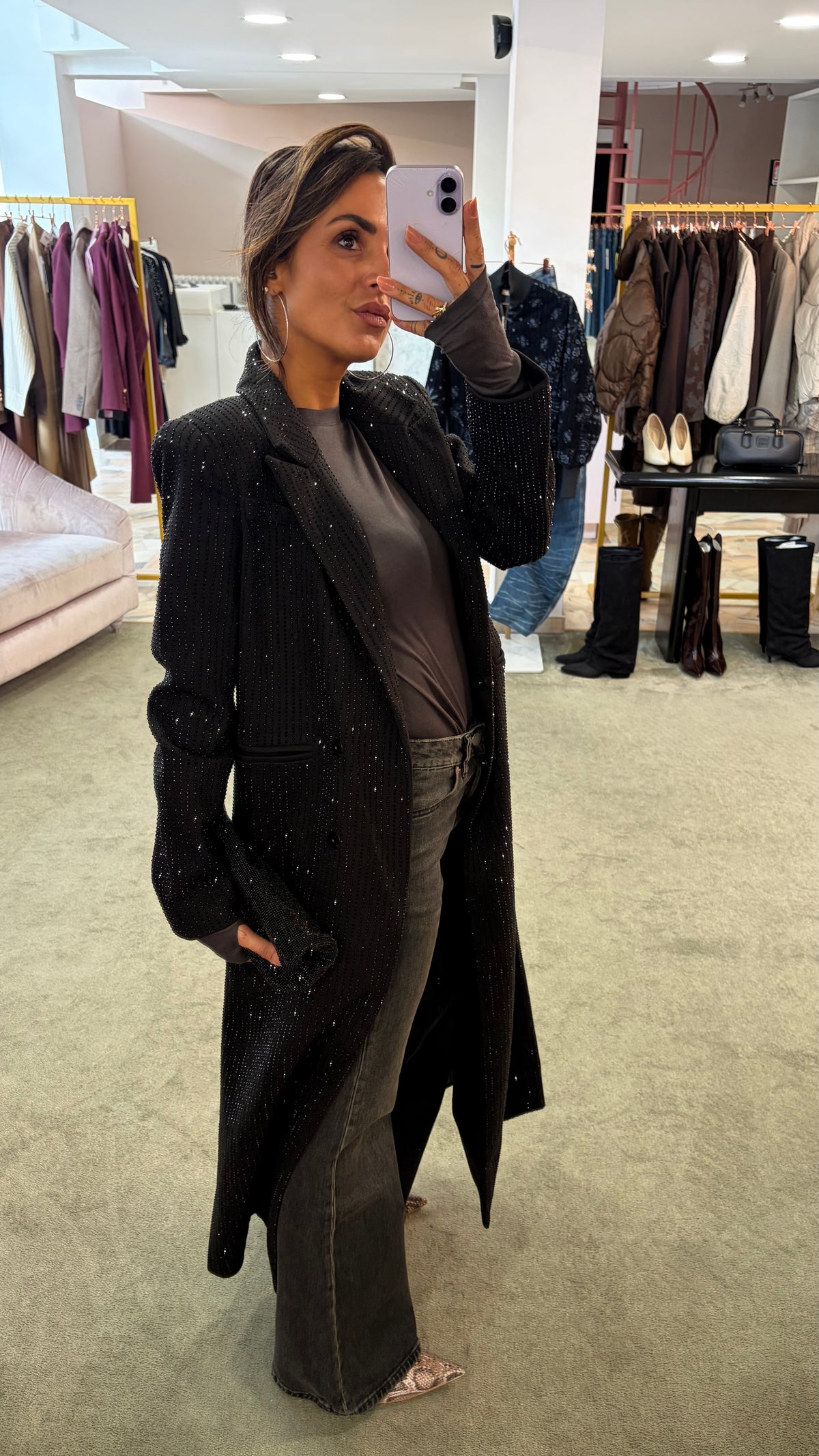 Cappotto lungo nero cristalli tw