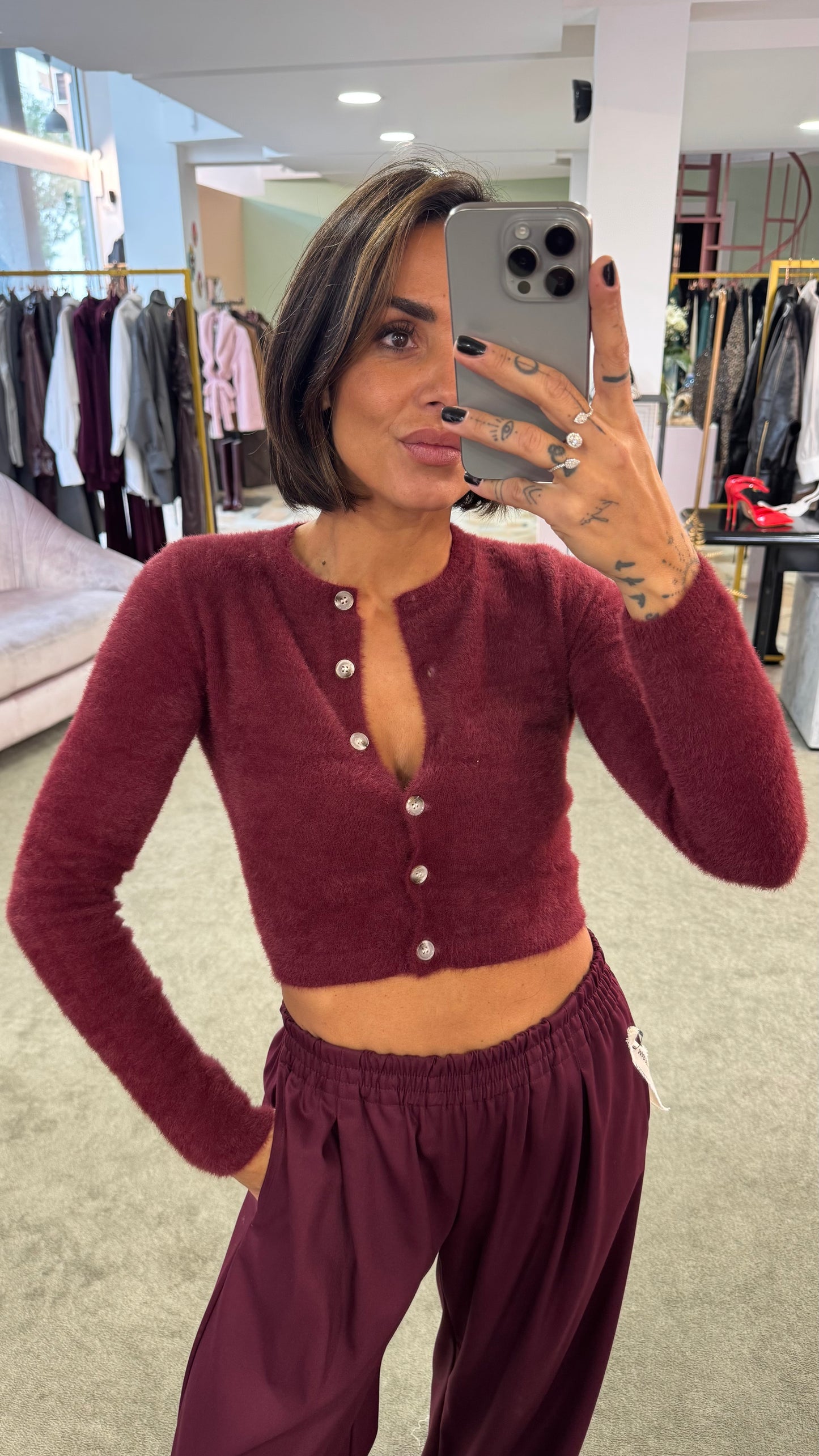 Cardigan teddy bordeaux crop gl