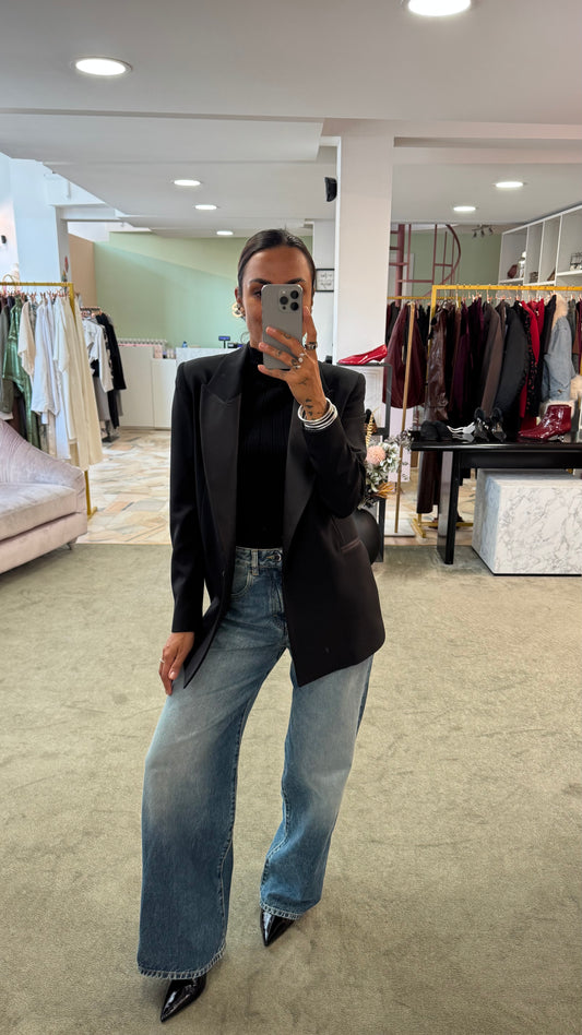 Blazer nero con rever in raso Actualee