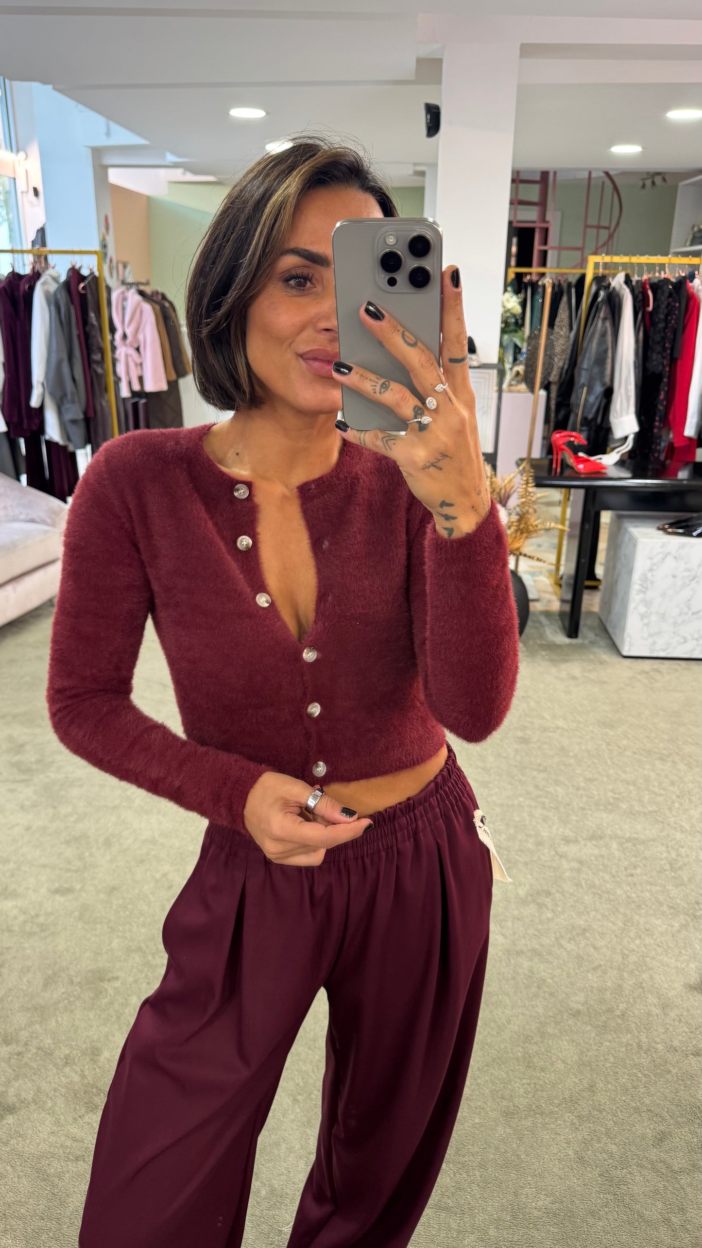 Cardigan teddy bordeaux crop gl
