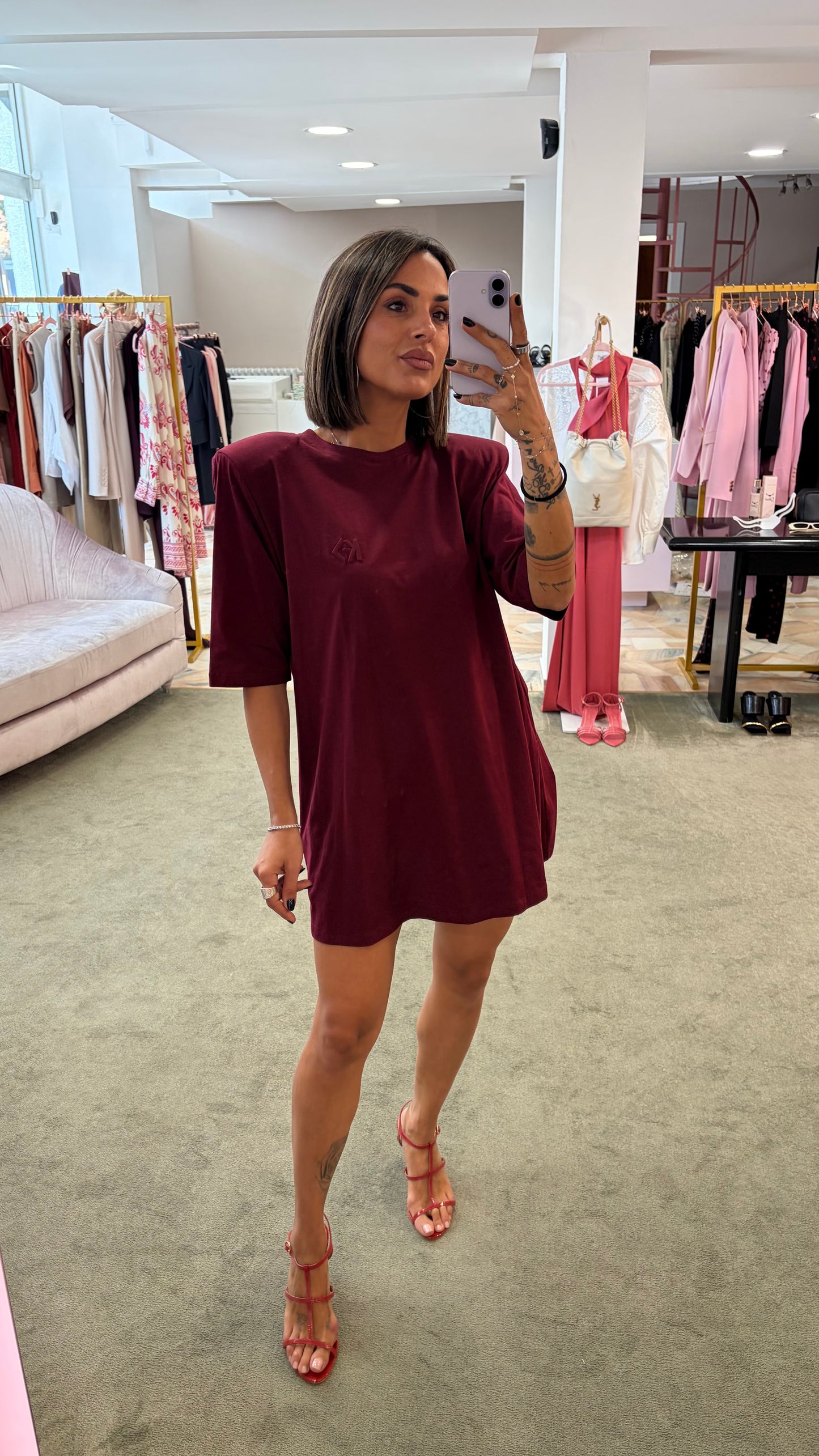 Maxi t-shirt bordeaux con spallotte ks
