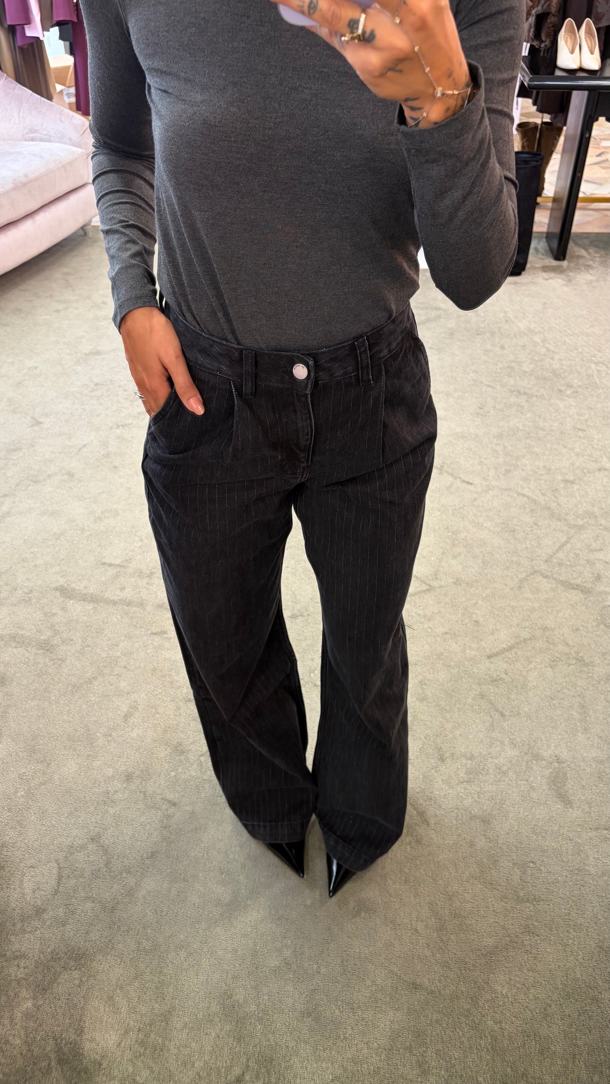 Jeans rhue Dr.Denim wide nero gessato