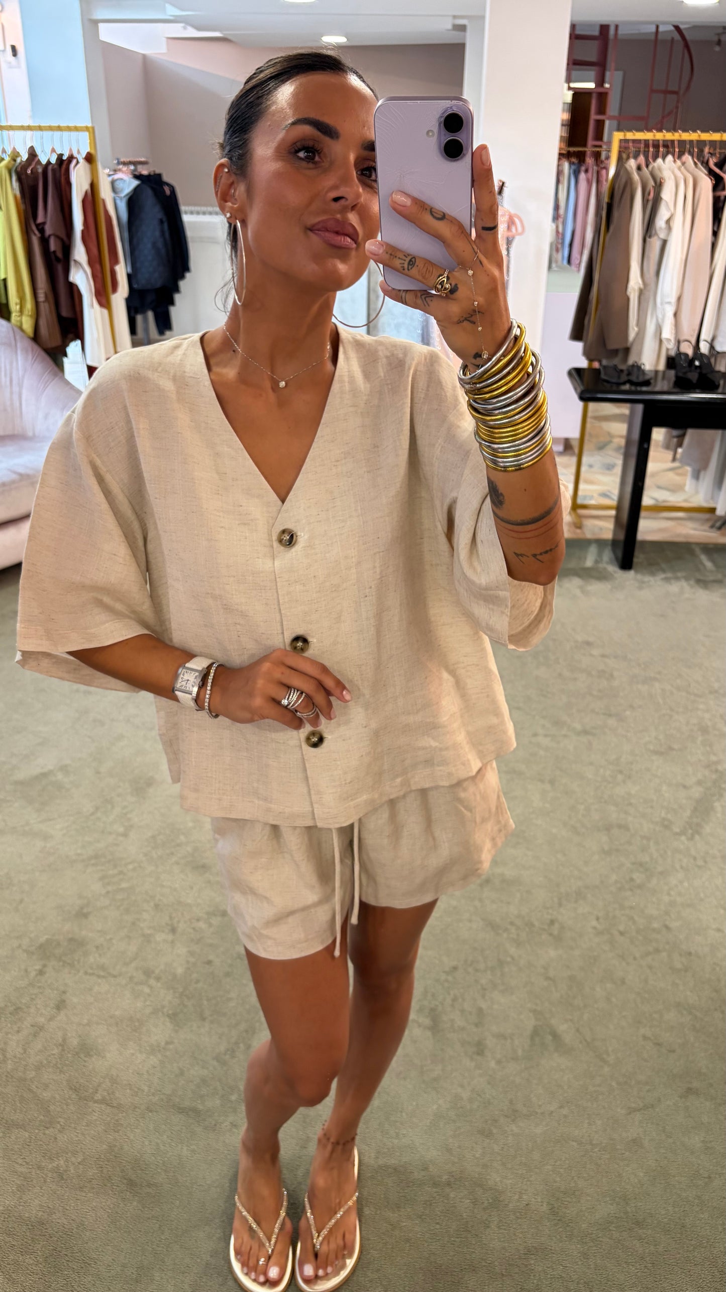 Camicia ecrù mélange in misto lino manica corta gl