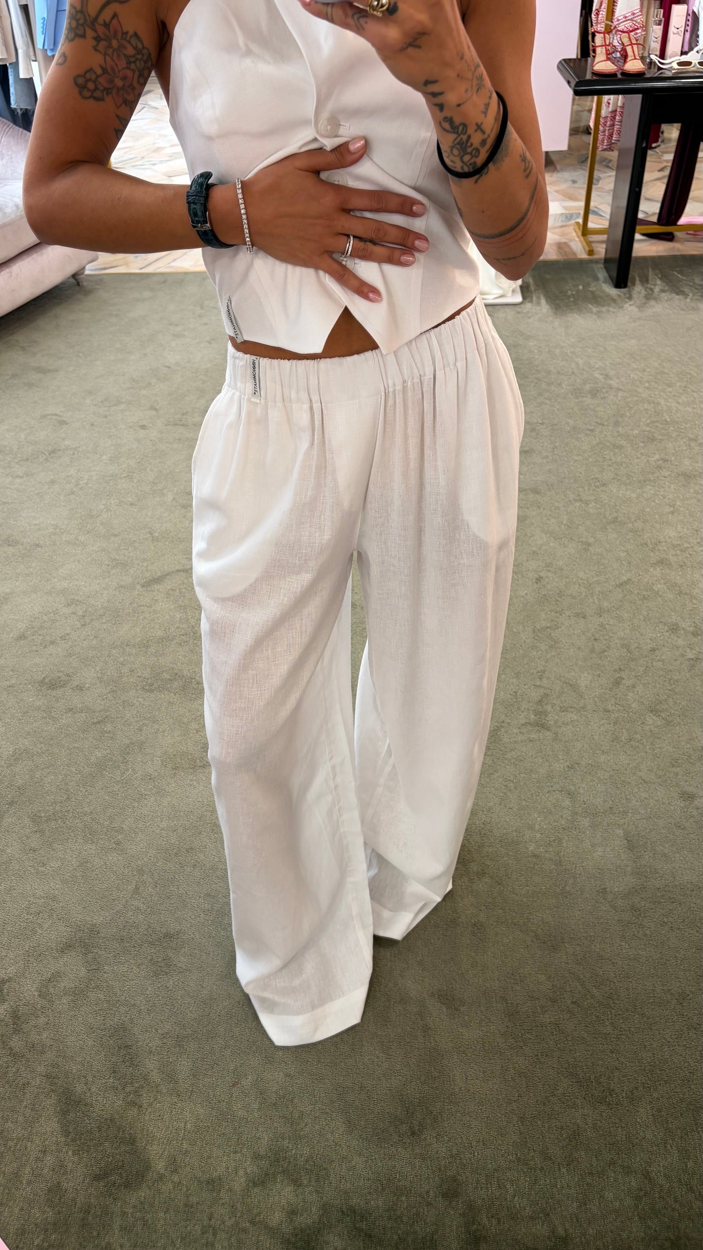 Pantaloni bianchi wide leg in lino Hinnominate