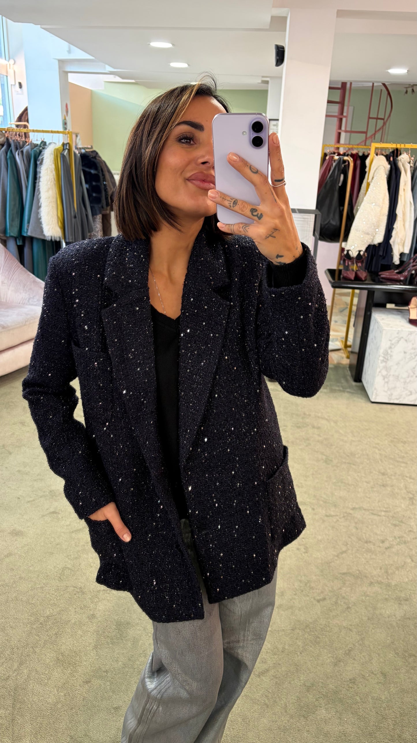 Blazer blu notte oversize in bouclè tw