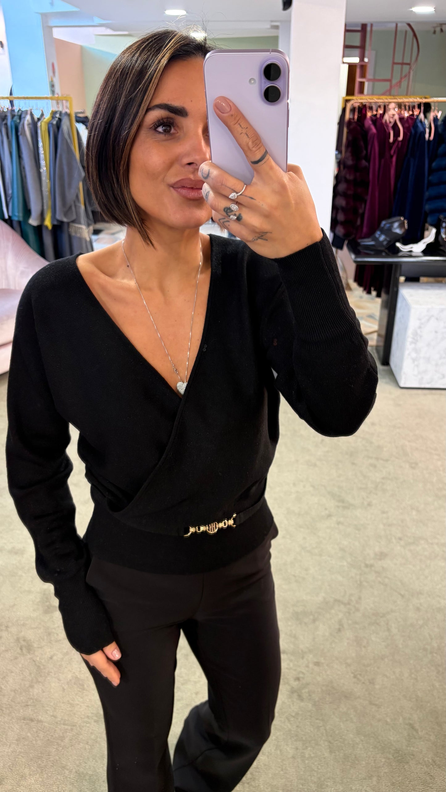 Scaldacuore nero in lurex con cinturino fr