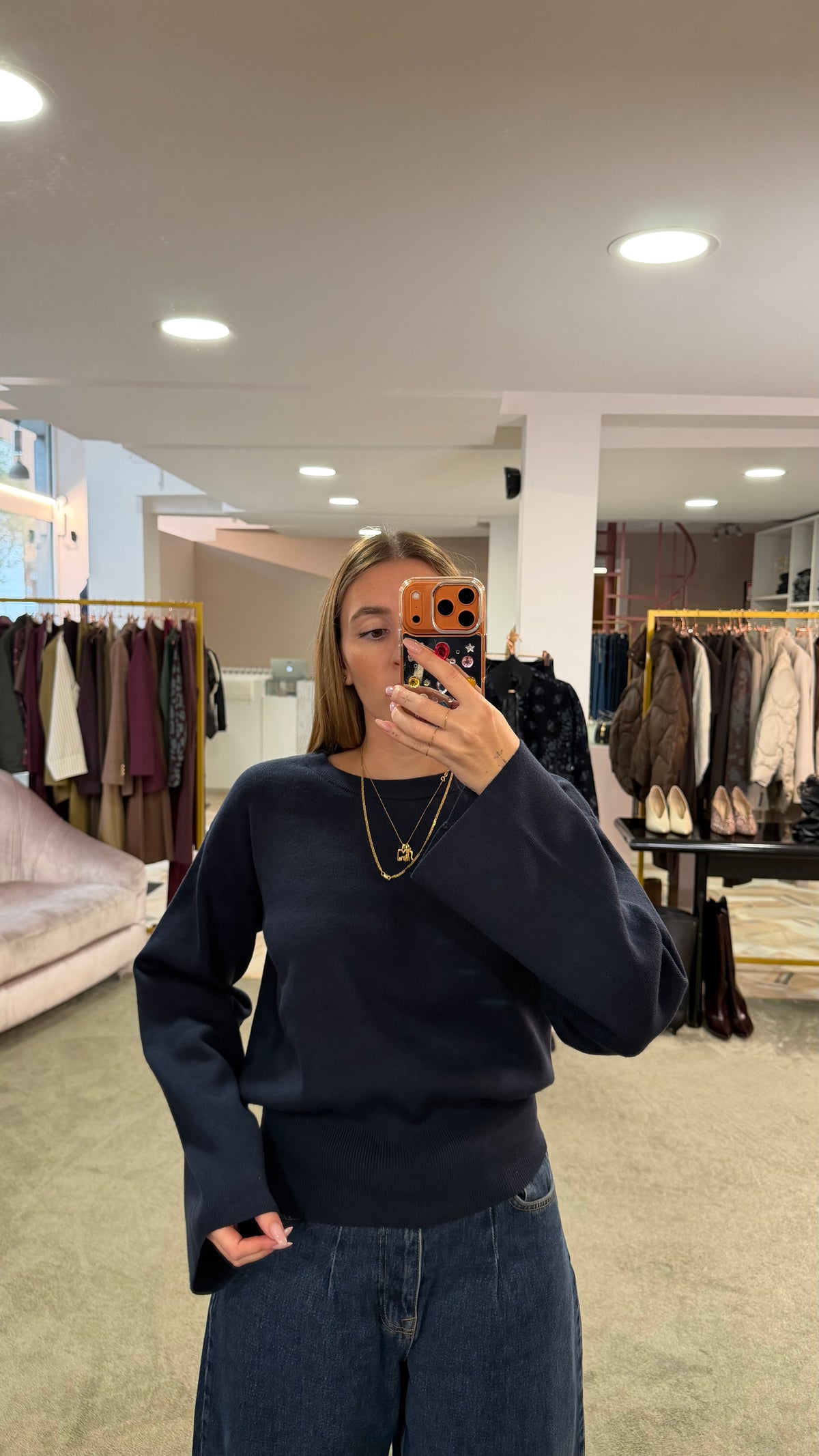Maglione girocollo hanna blu notte manica a kimono aw
