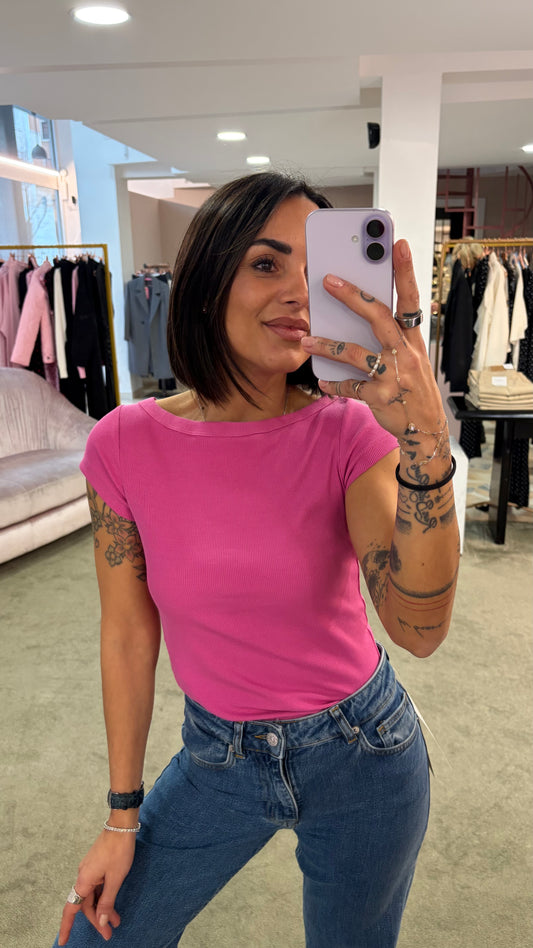 T-shirt fifi fucsia a costine jx