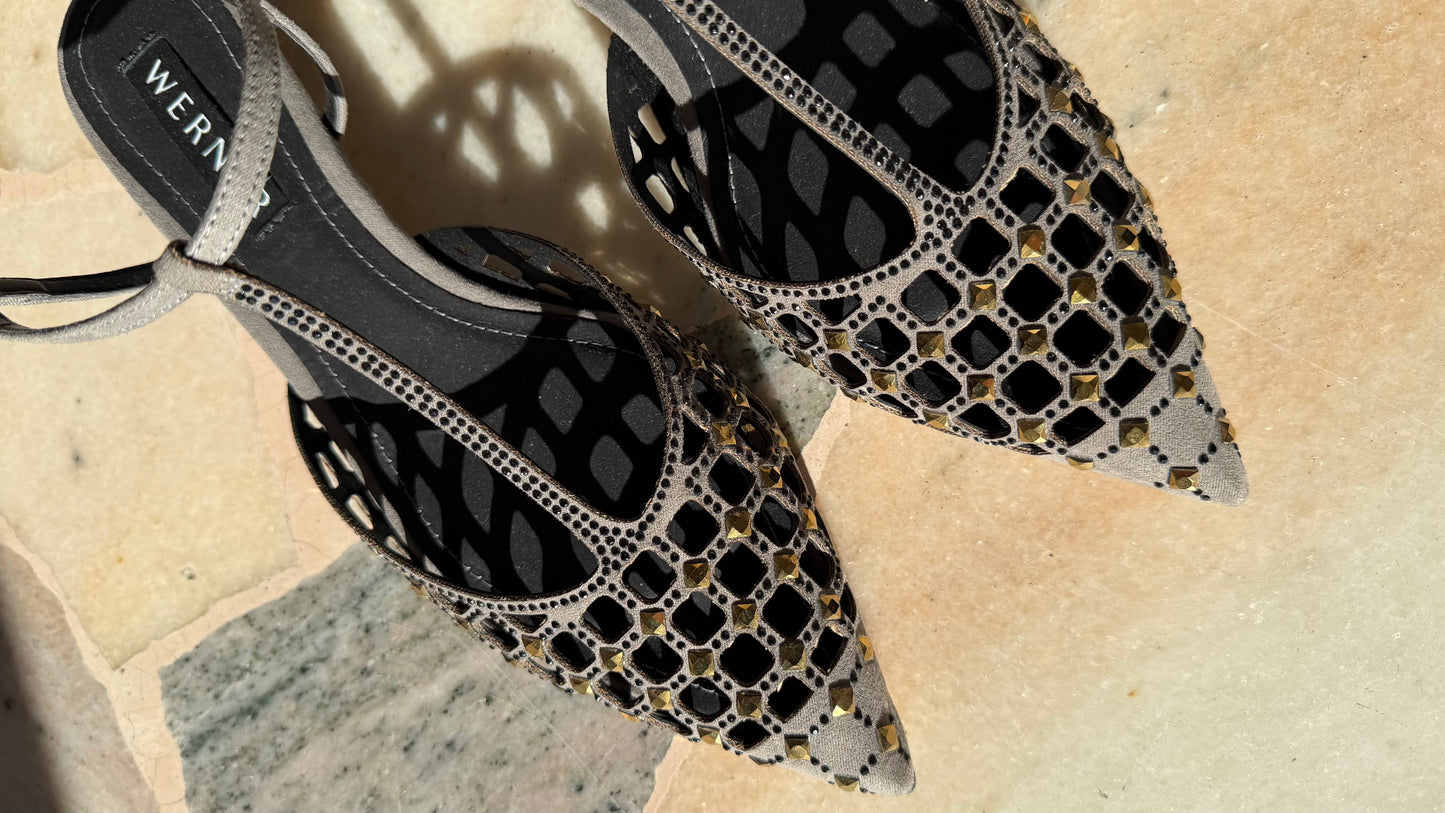 Slingback grigia a rete crystal