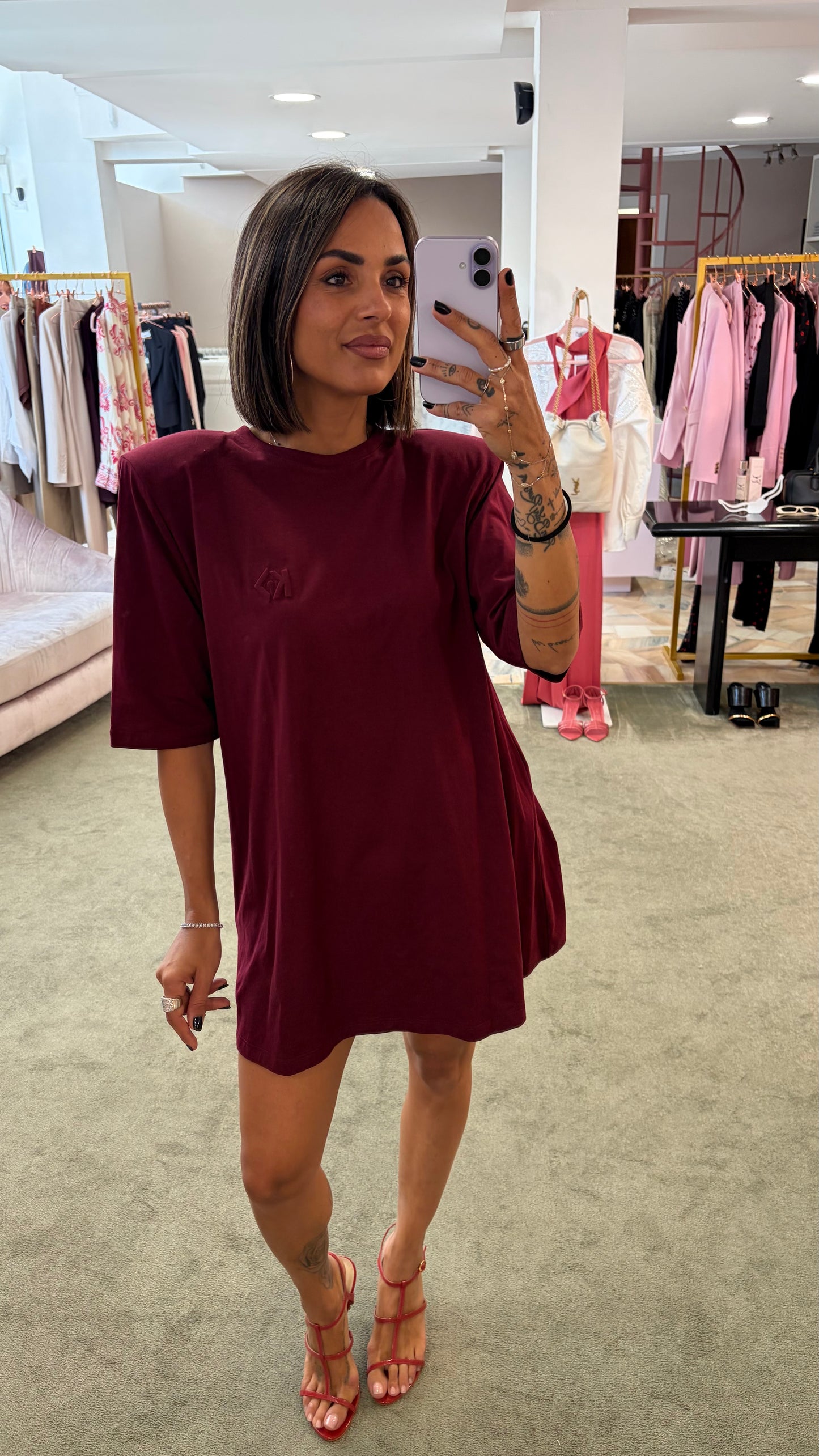 Maxi t-shirt bordeaux con spallotte ks