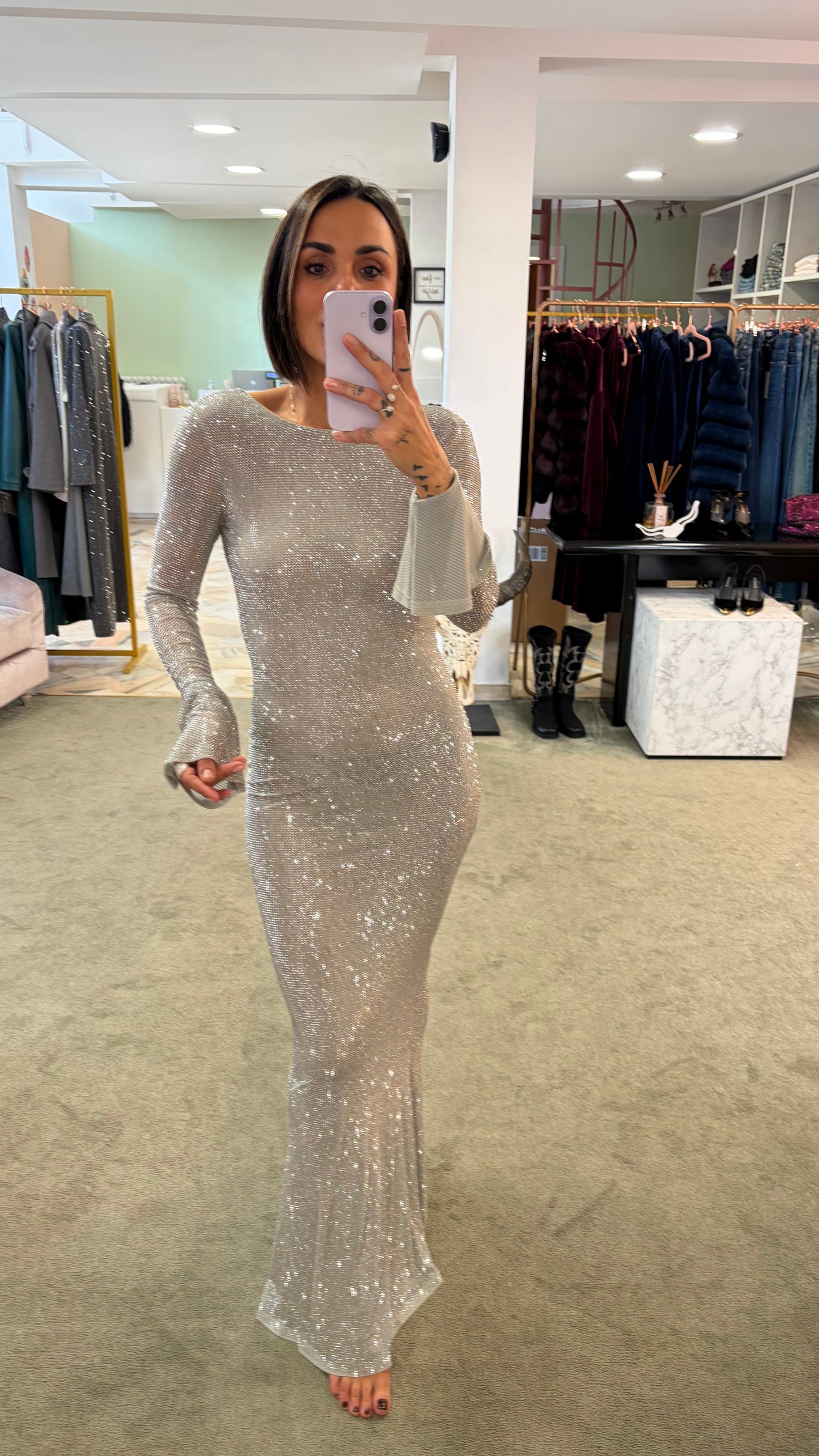 Abito lungo argento crystal tw