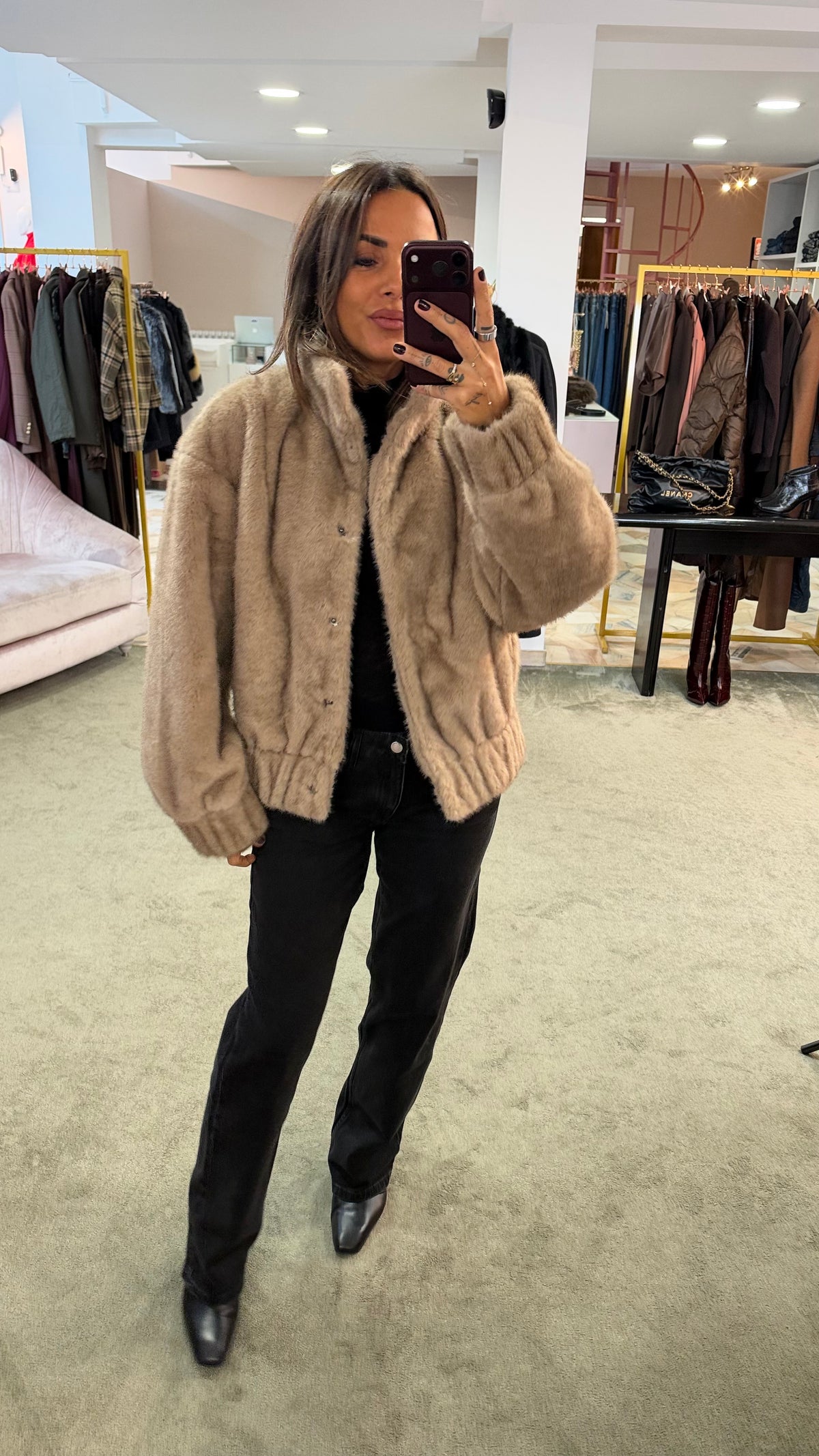 Bomber eco pelliccia beige sy