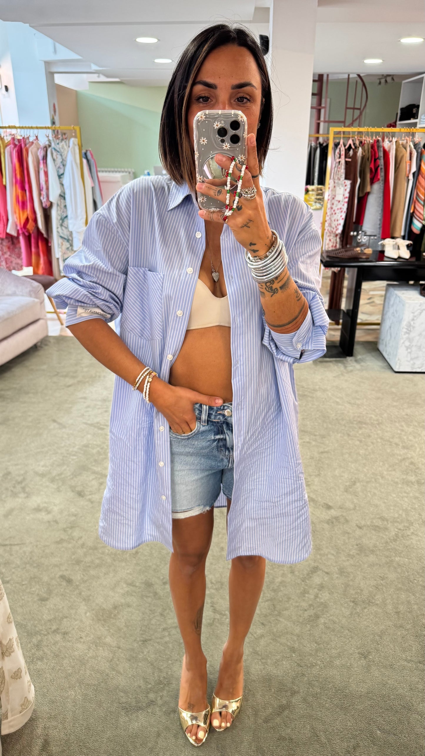 Camicia abito azzurra a righe over hinnominate