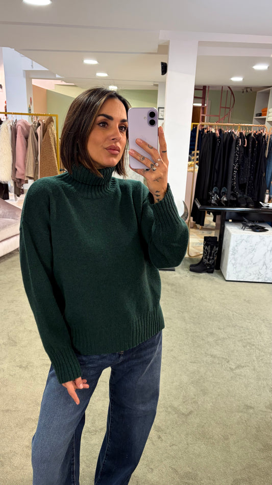 Dolcevita verde a scatoletta in lana Irish