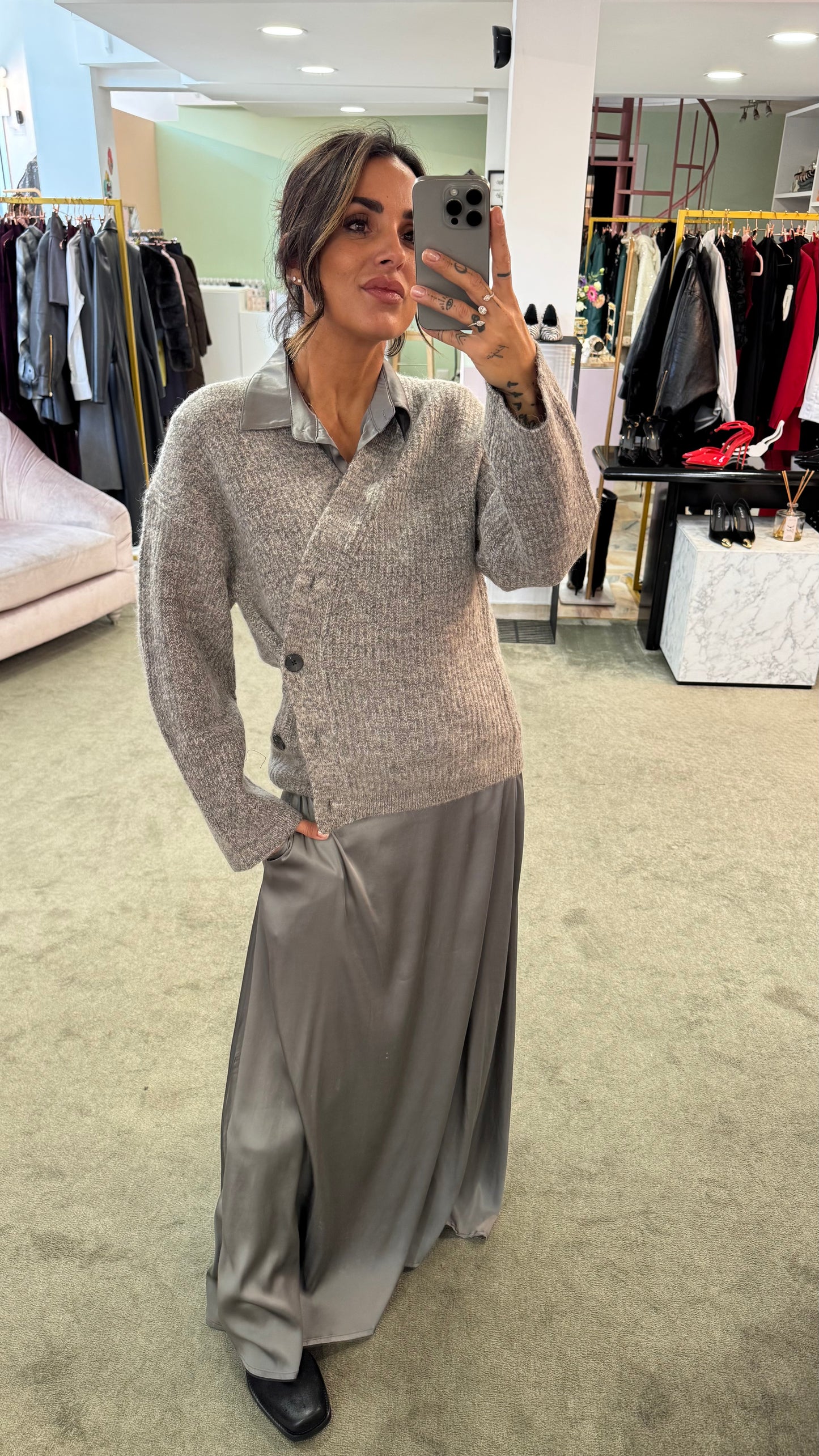 Cardigan over grigio melange a costine sl