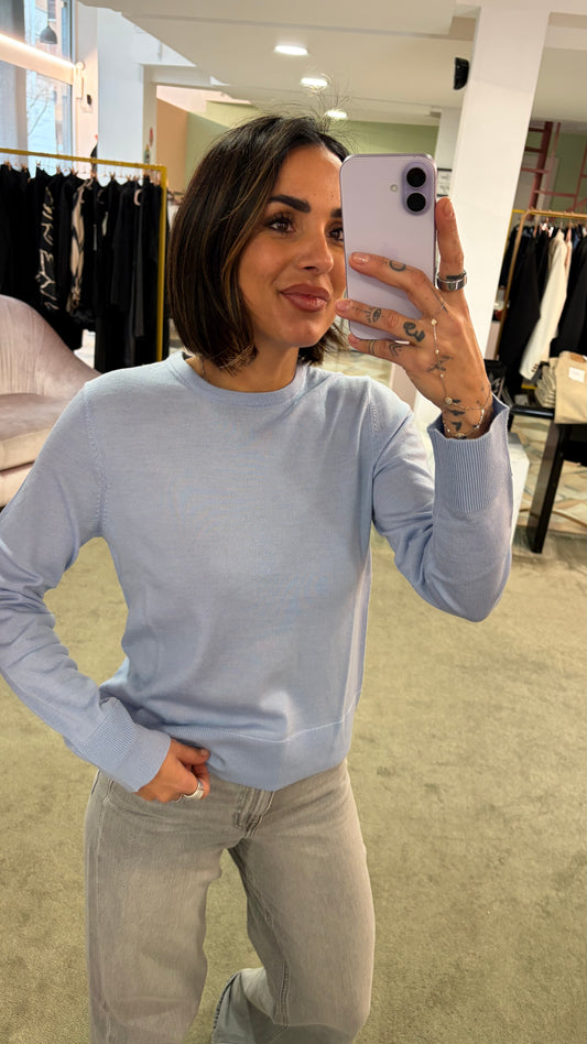 Maglione girocollo thea azzurro in lana merino sl