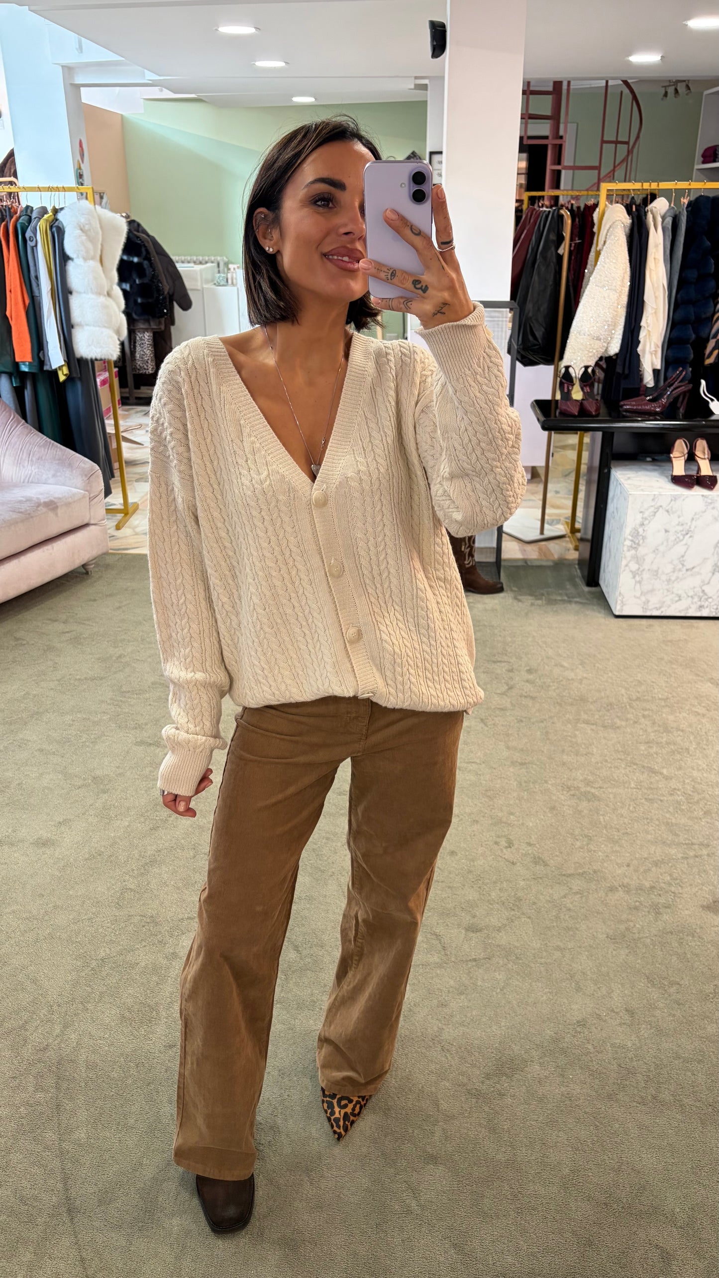 Cardigan a trecce MAR DE MARGARITAS panna