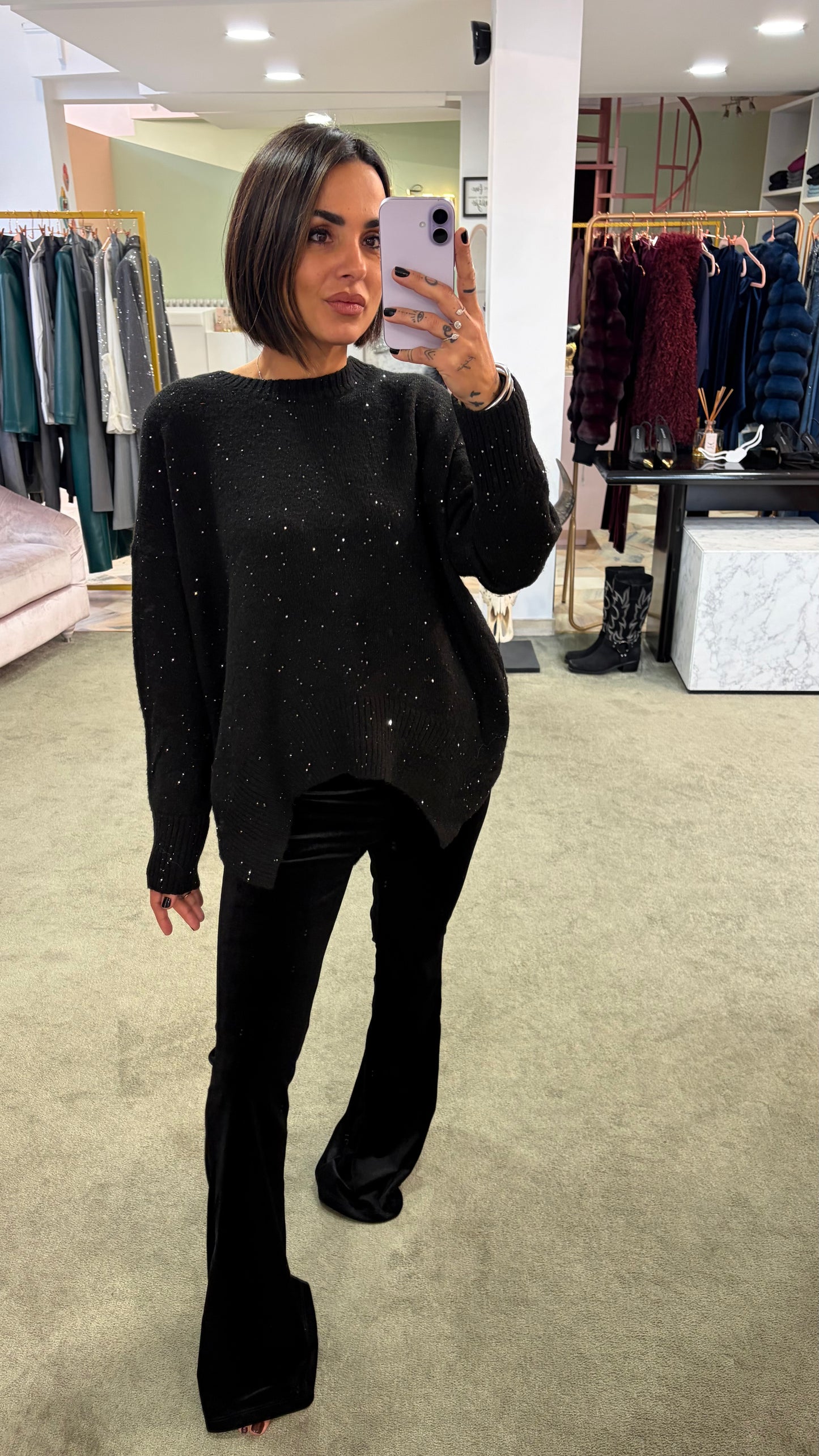 Maglione over nero con micropaillettes bj