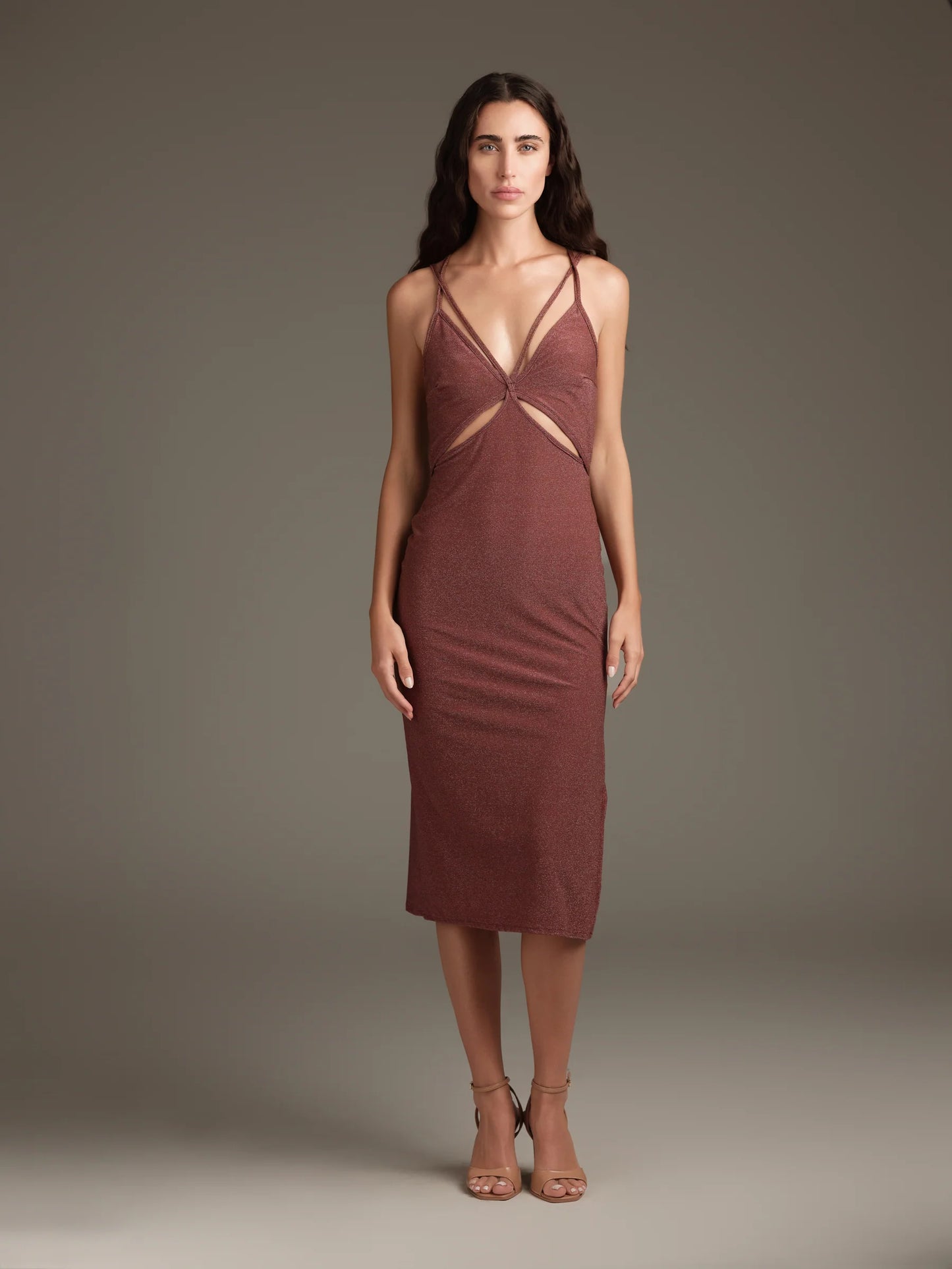 Abito midi amaranto lurex cutout Cotazur