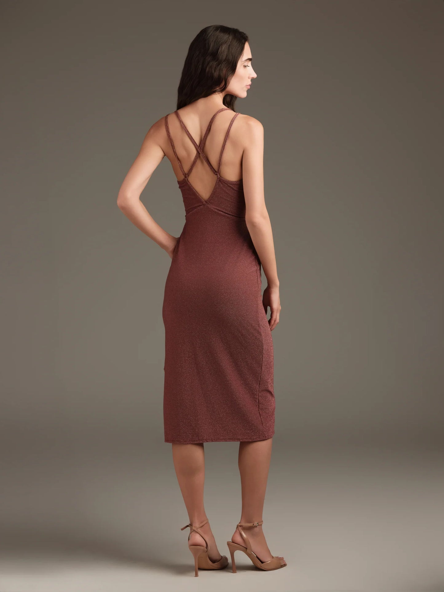 Abito midi amaranto lurex cutout Cotazur