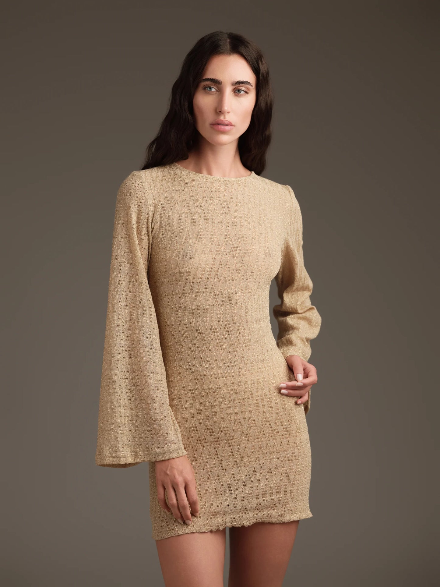 Abito corto oro lurex in maglia Cotazur