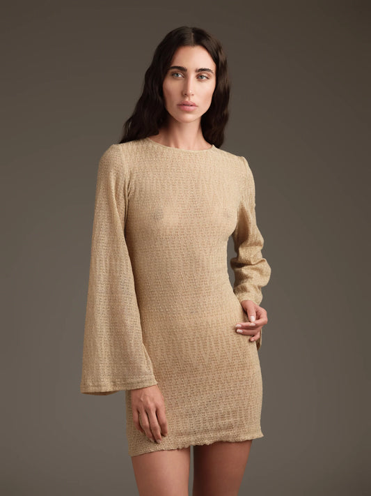 Abito corto oro lurex in maglia Cotazur