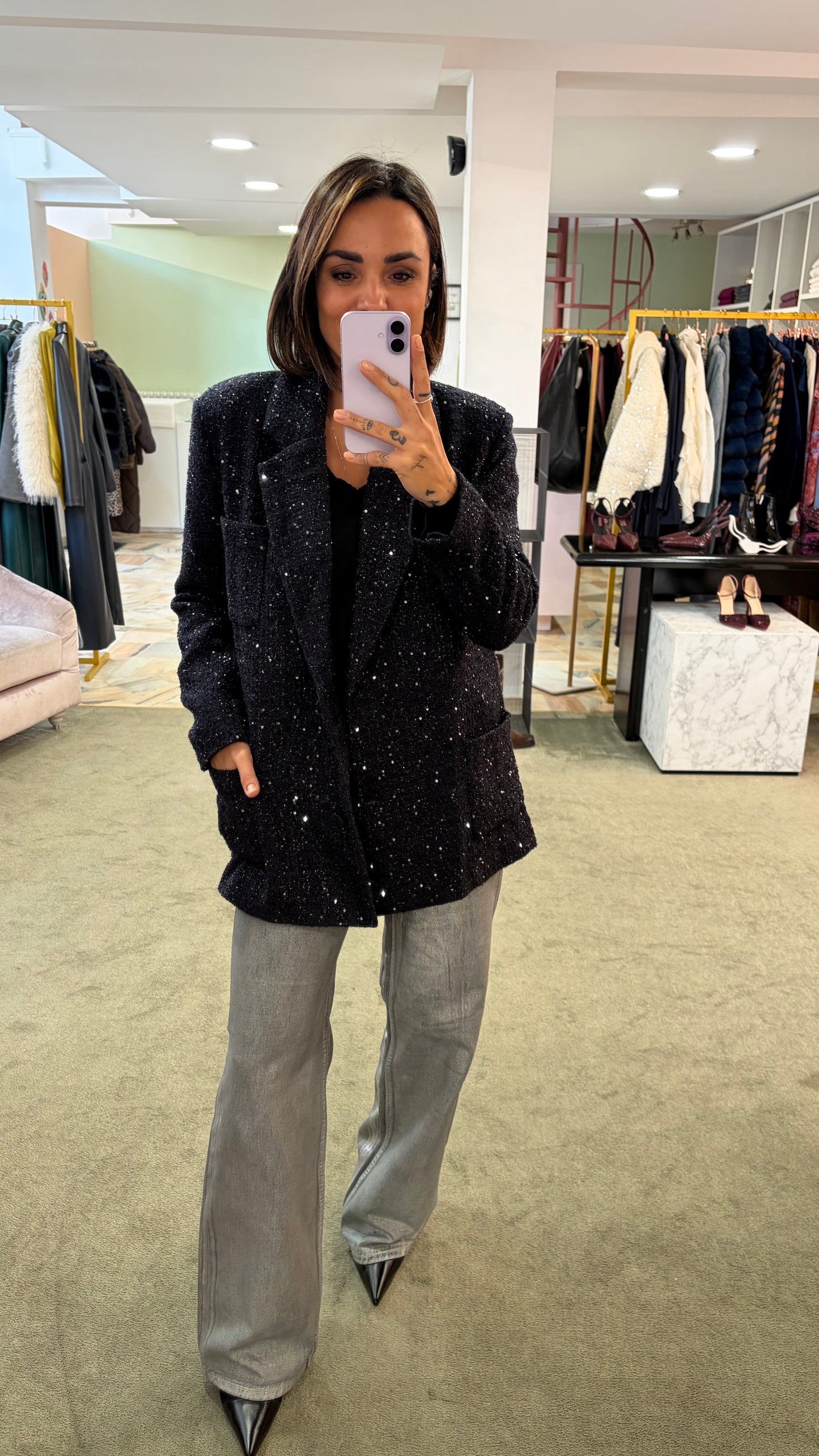 Blazer blu notte oversize in bouclè tw