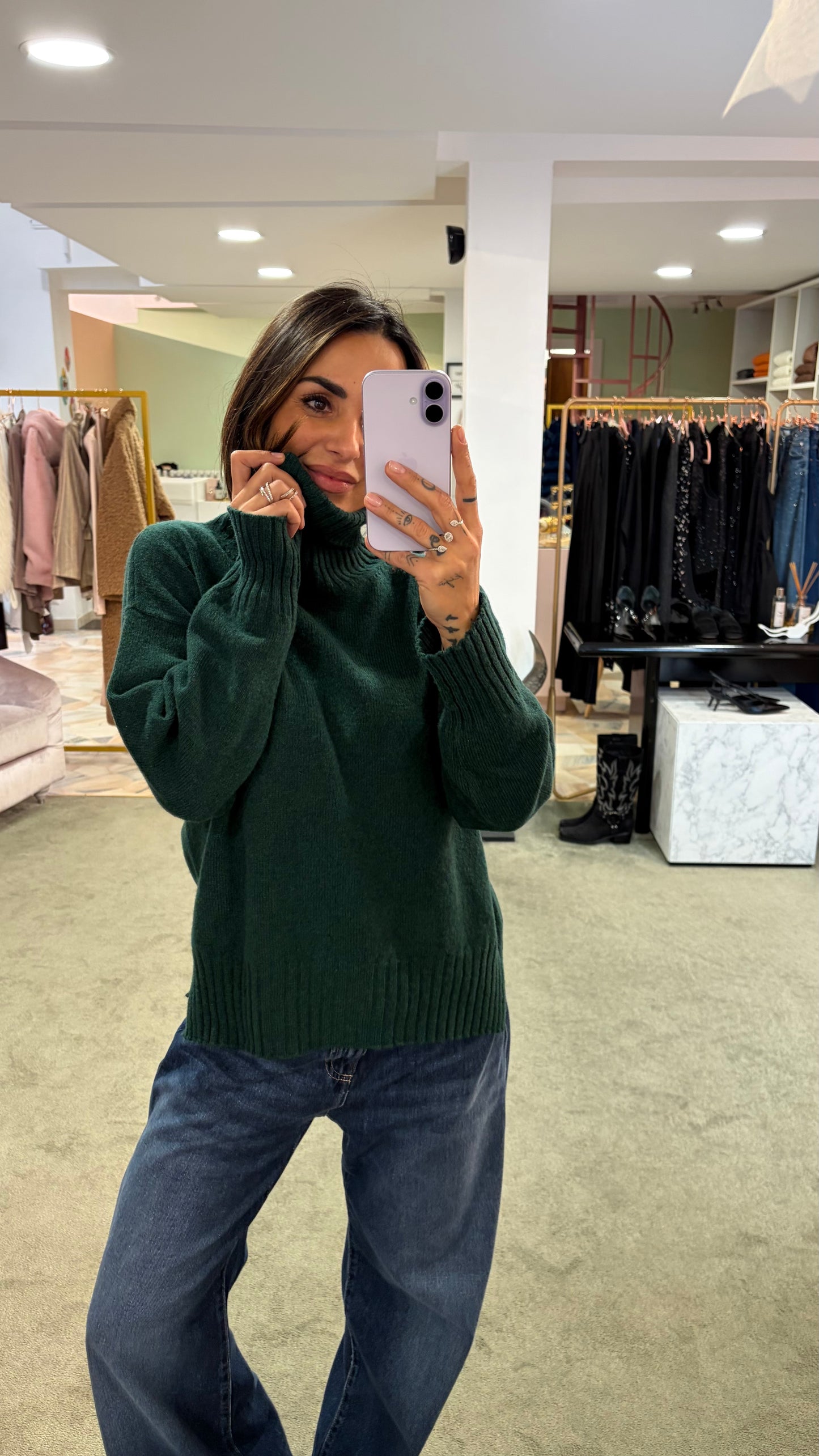 Dolcevita verde a scatoletta in lana Irish