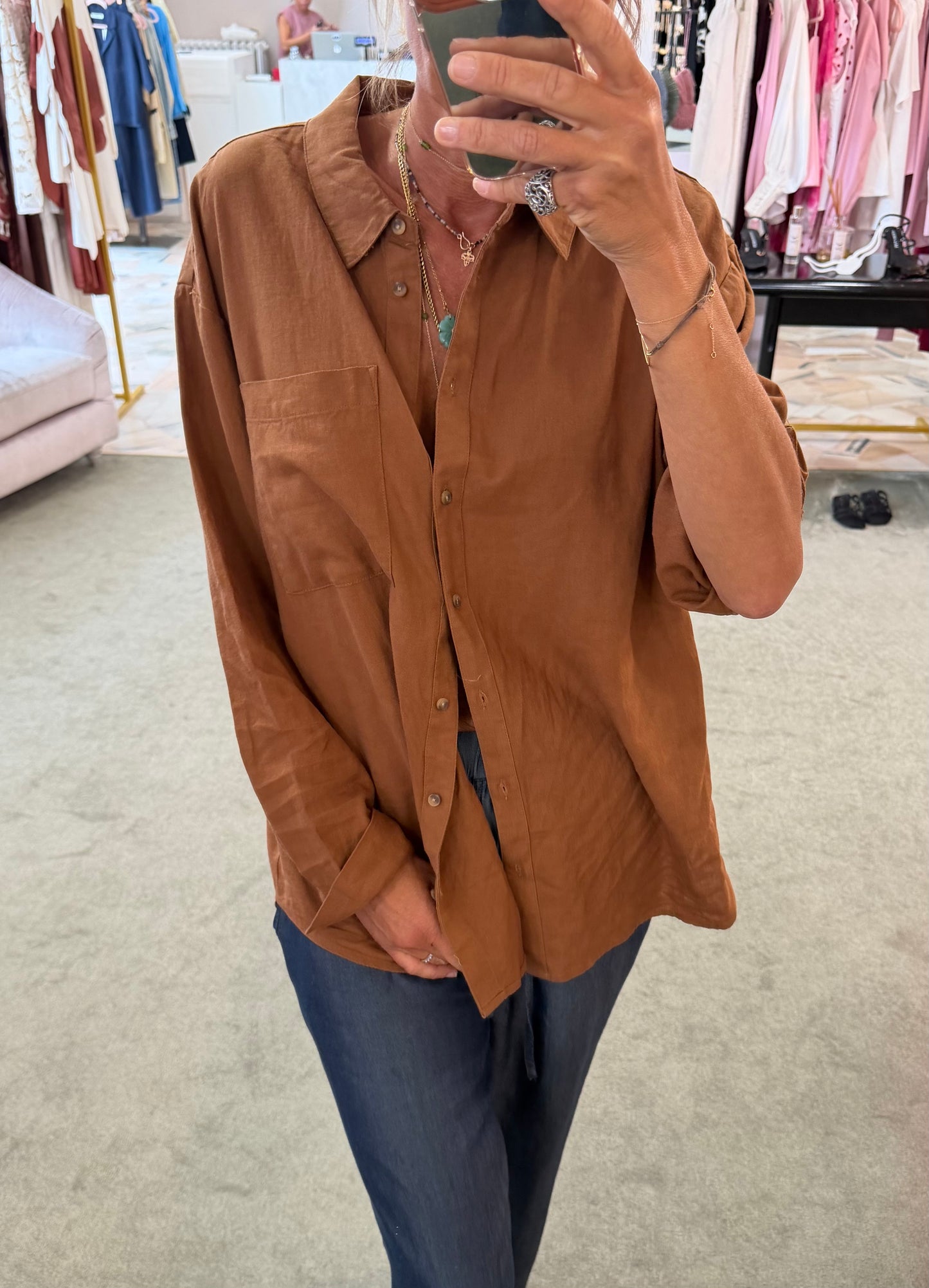 Camicia mattone in lino sy