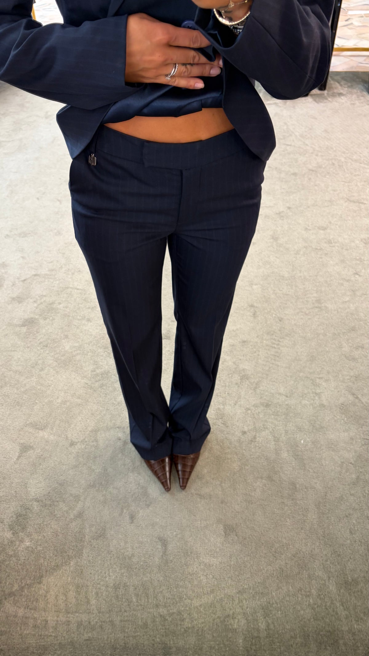 Pantaloni blu gessati cigarette fr