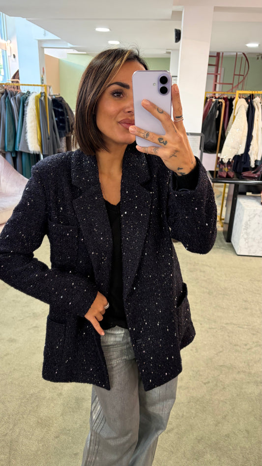 Blazer blu notte oversize in bouclè tw