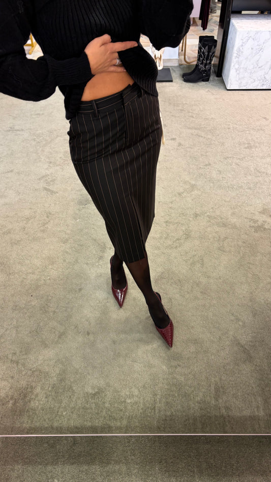 Gonna longuette MAR DE MARGARITAS nera gessata con spacco