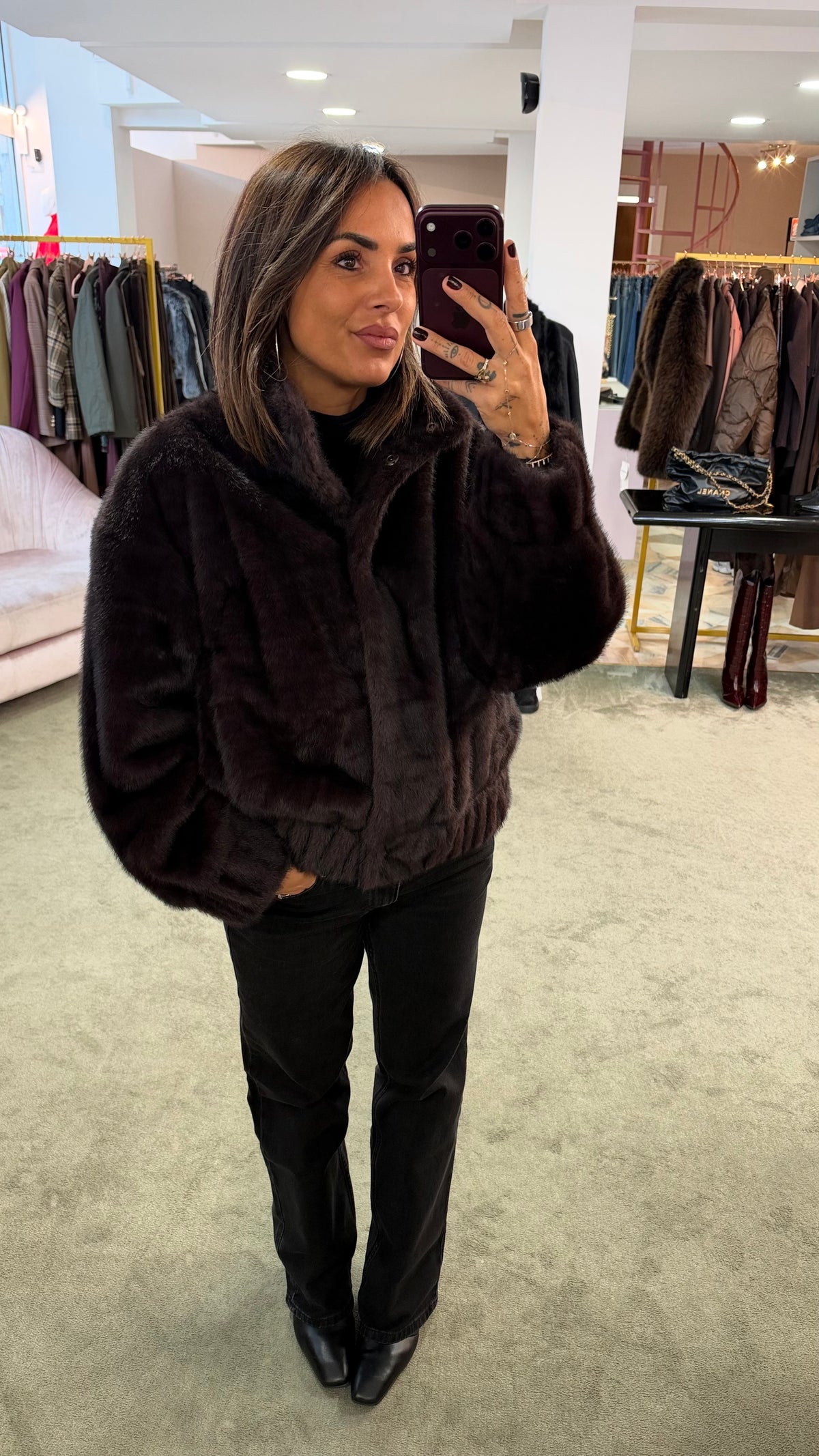 Bomber eco pelliccia marrone cioccolato sy