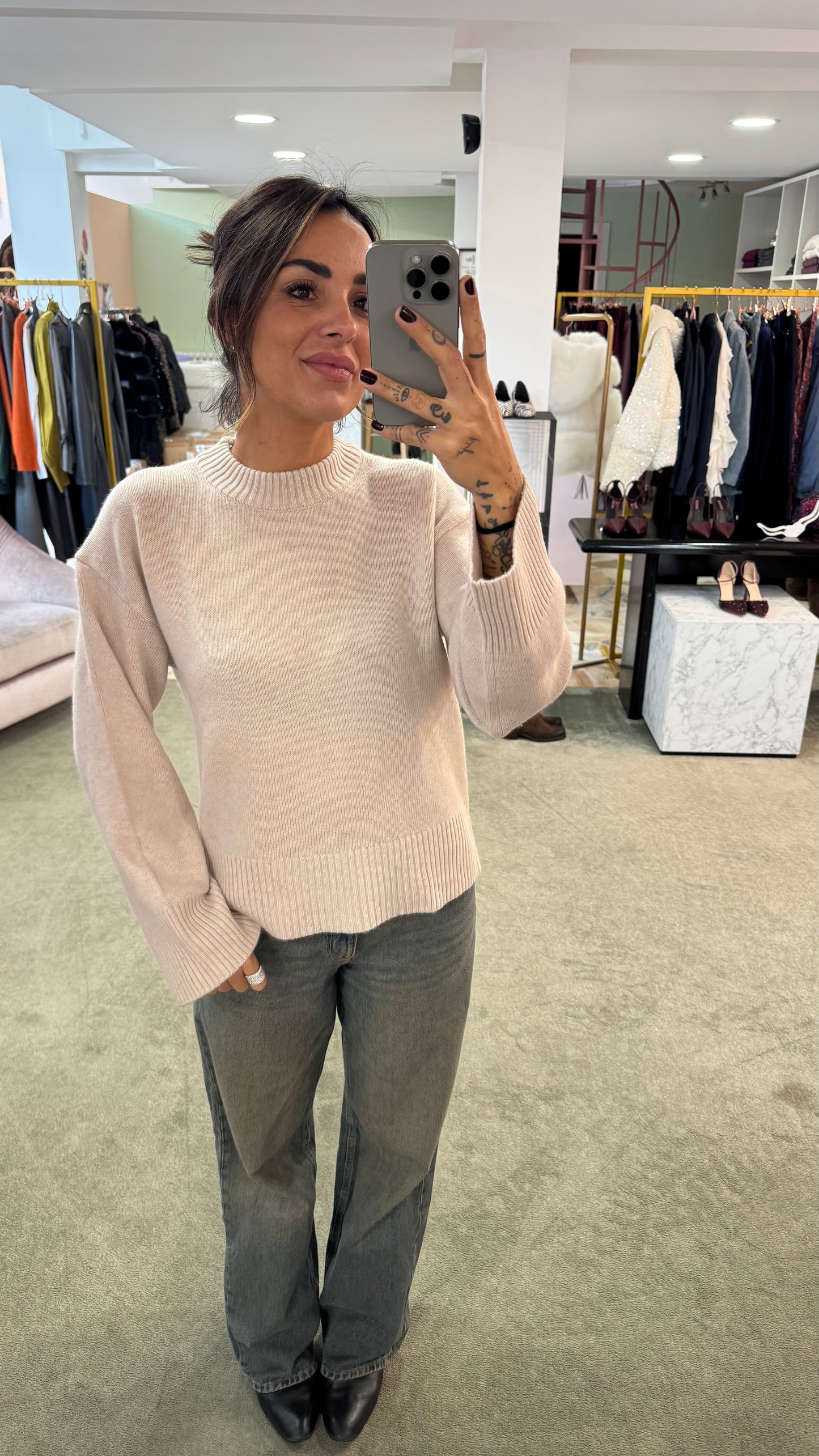 Maglione panna girocollo sl