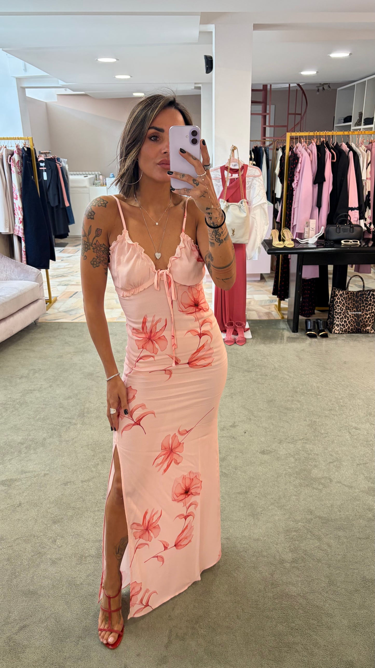 Abito riley lungo MAR DE MARGARITAS rosa con fiori