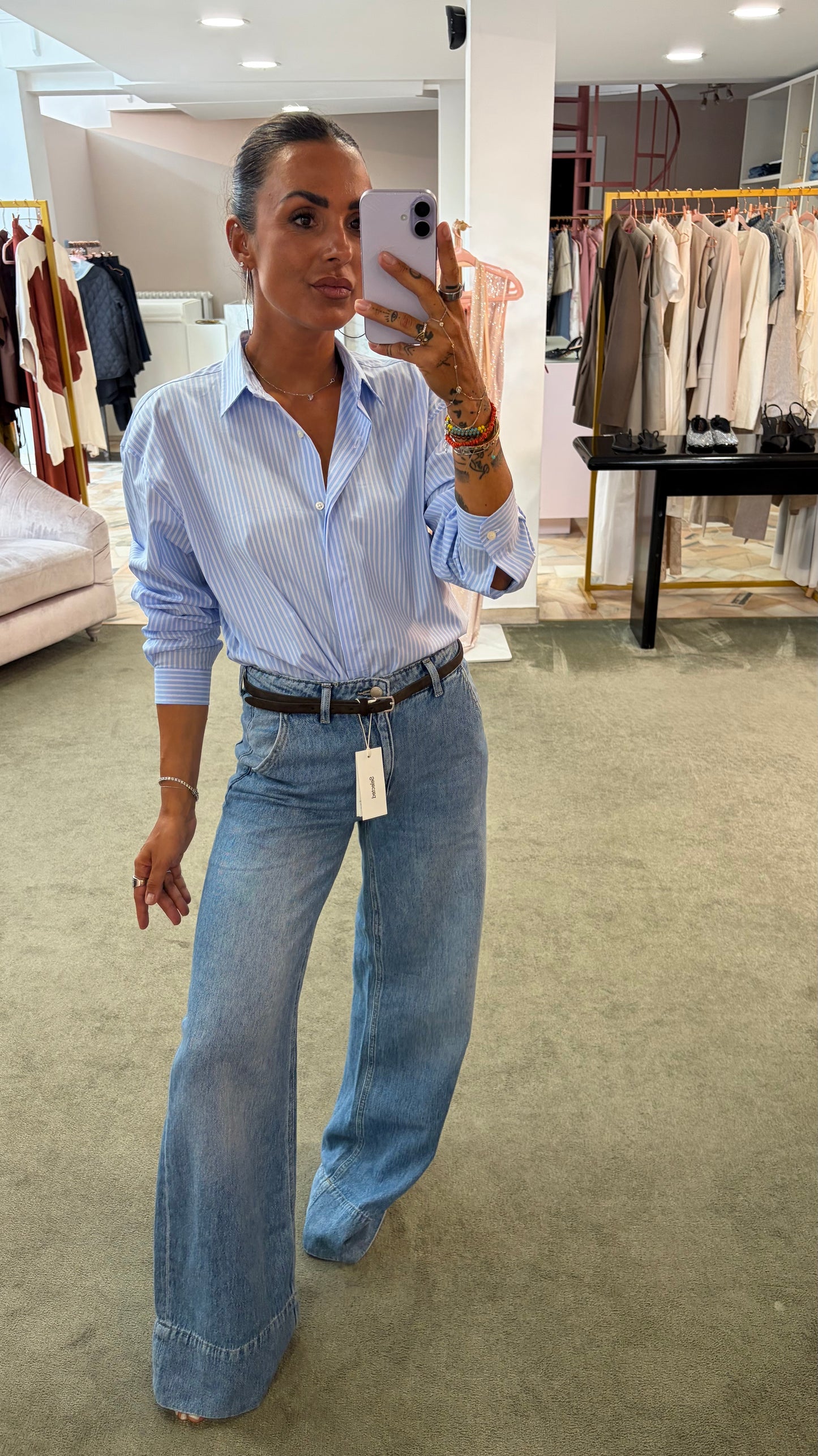 Camicia celeste a righe regular Marsem