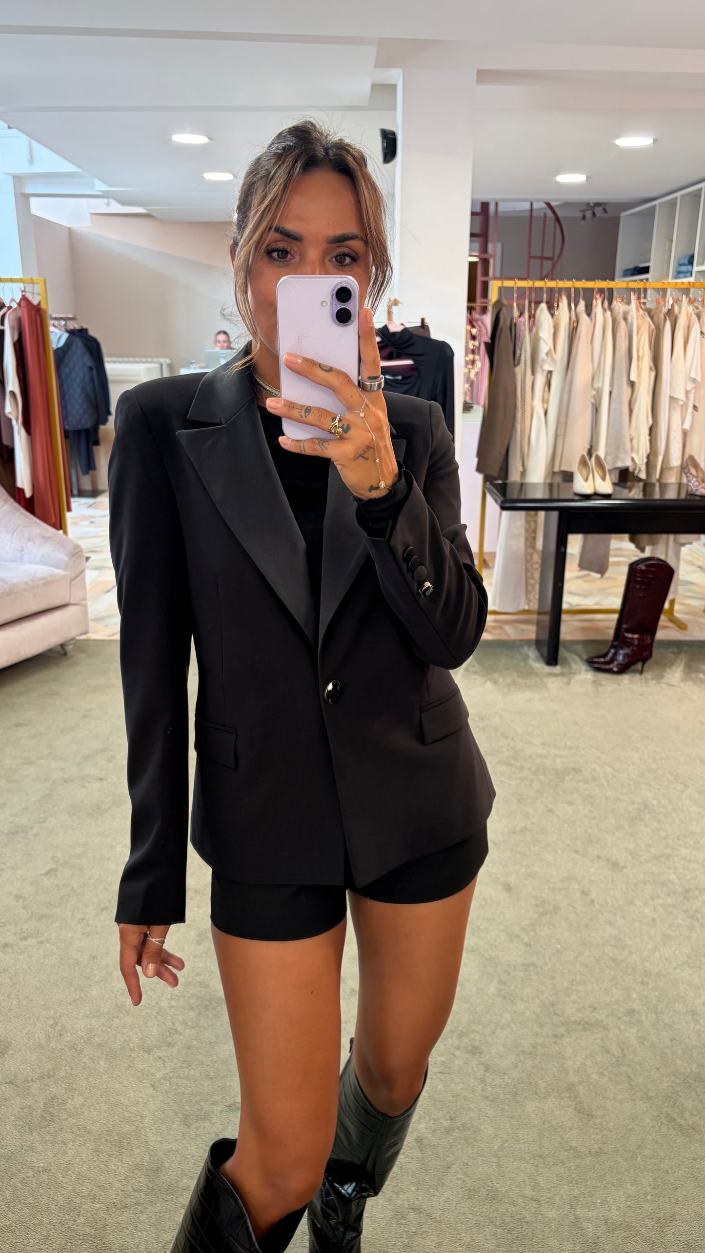 Blazer slim corto nero rever in raso fr