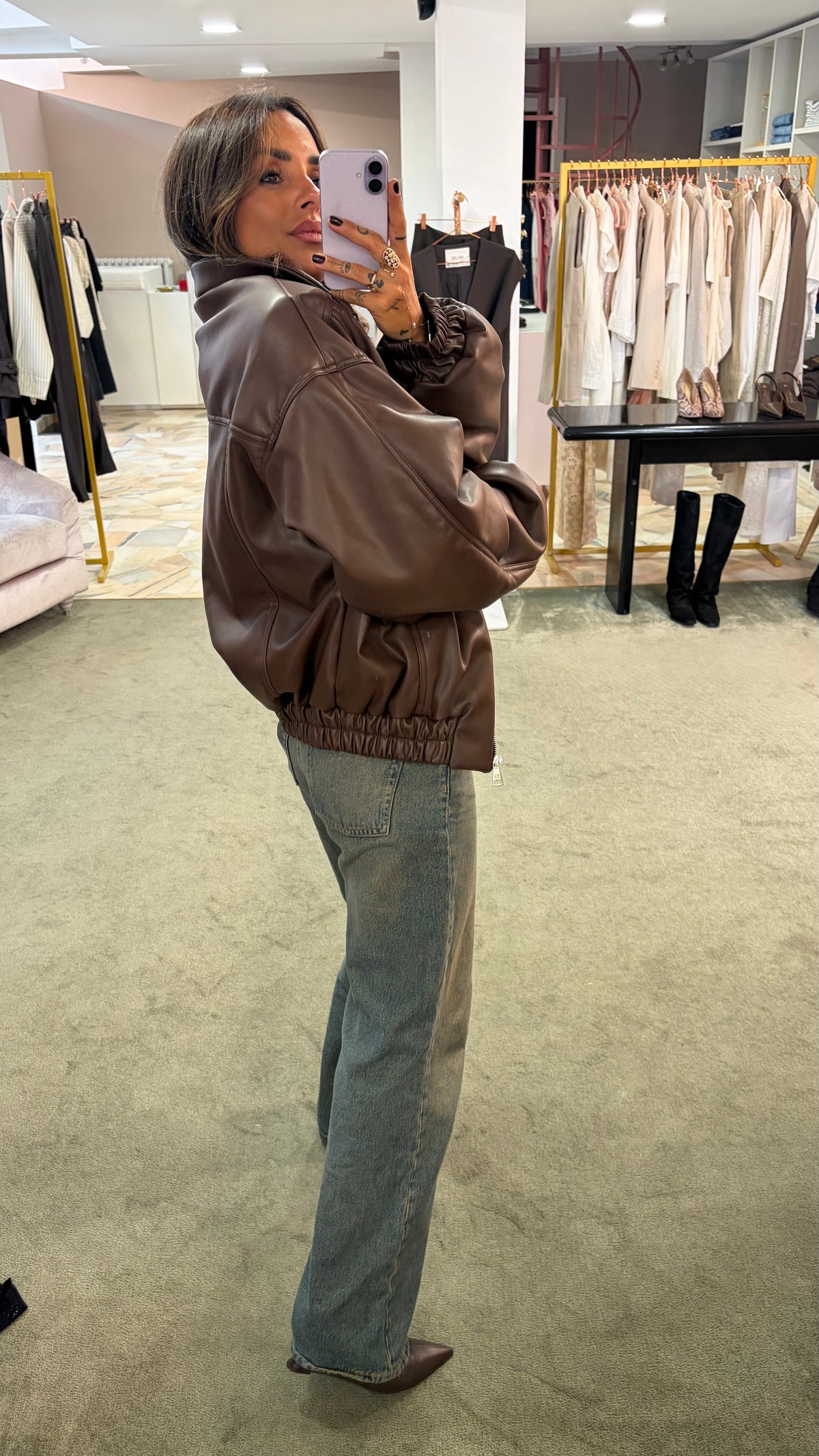 Bomber over marrone testa di moro in eco pelle ks