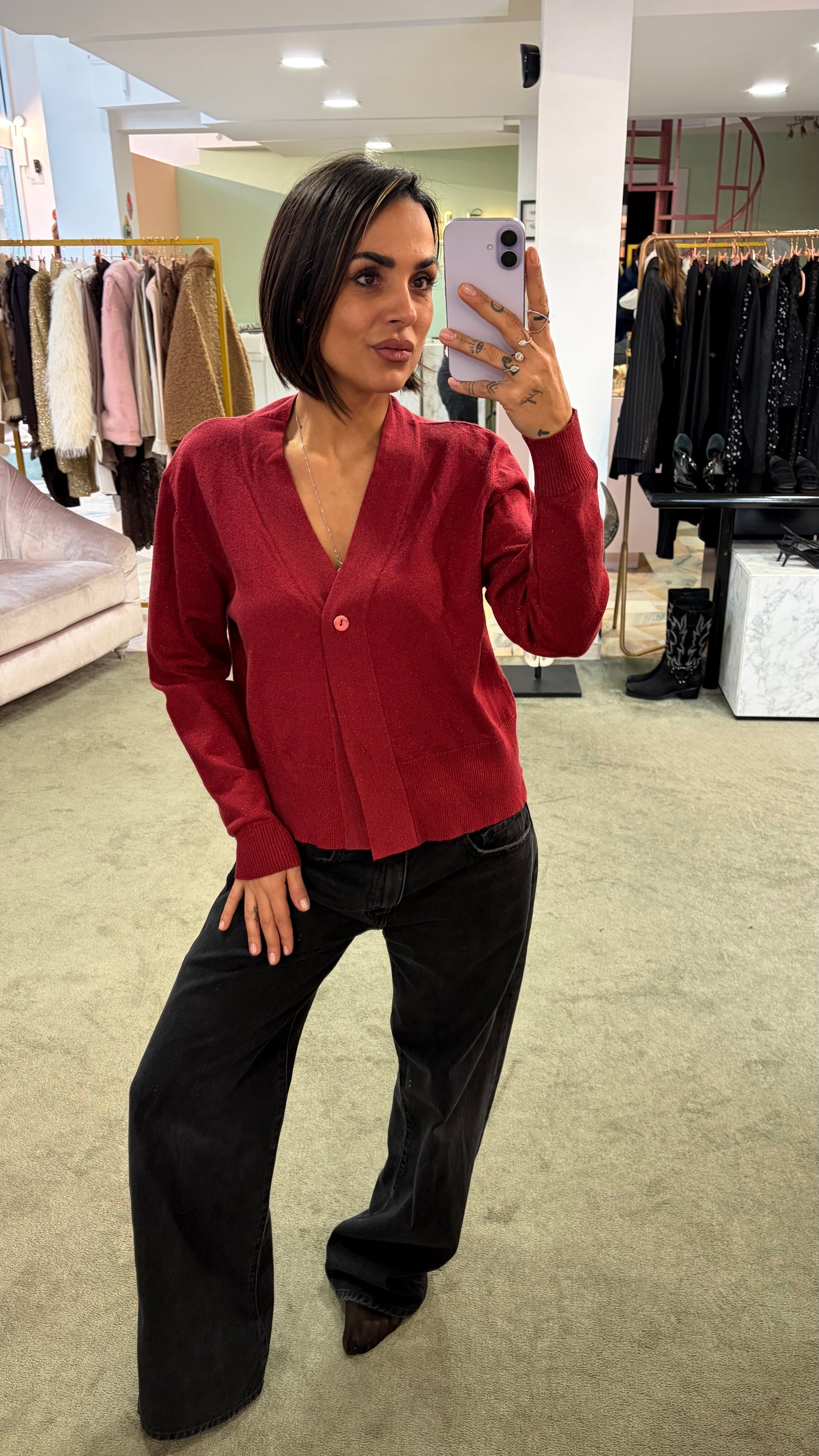 Cardigan rosso in lurex ay