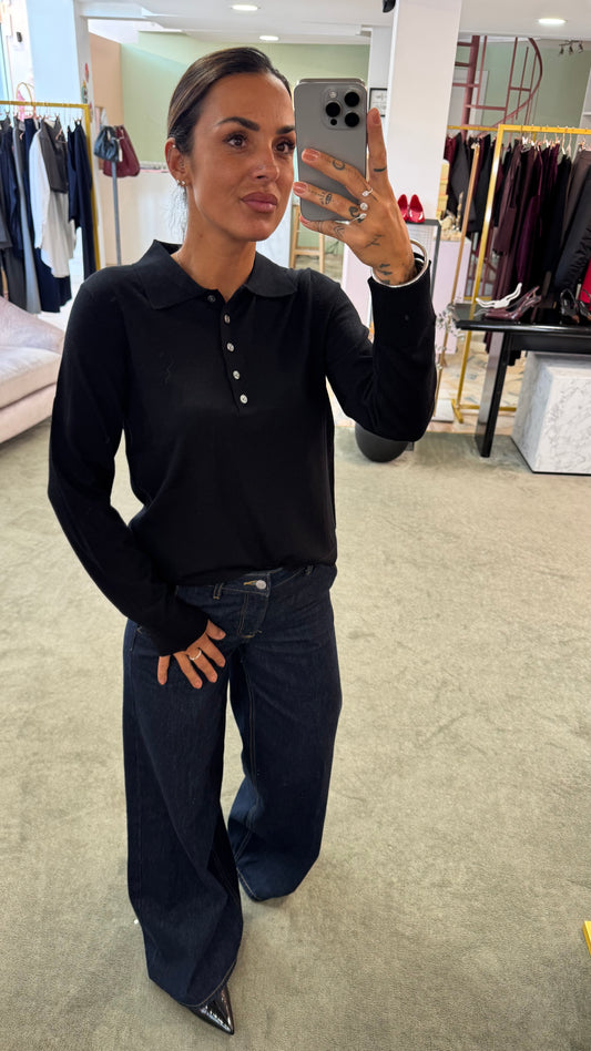 Polo nera maniche lunghe in lana sl