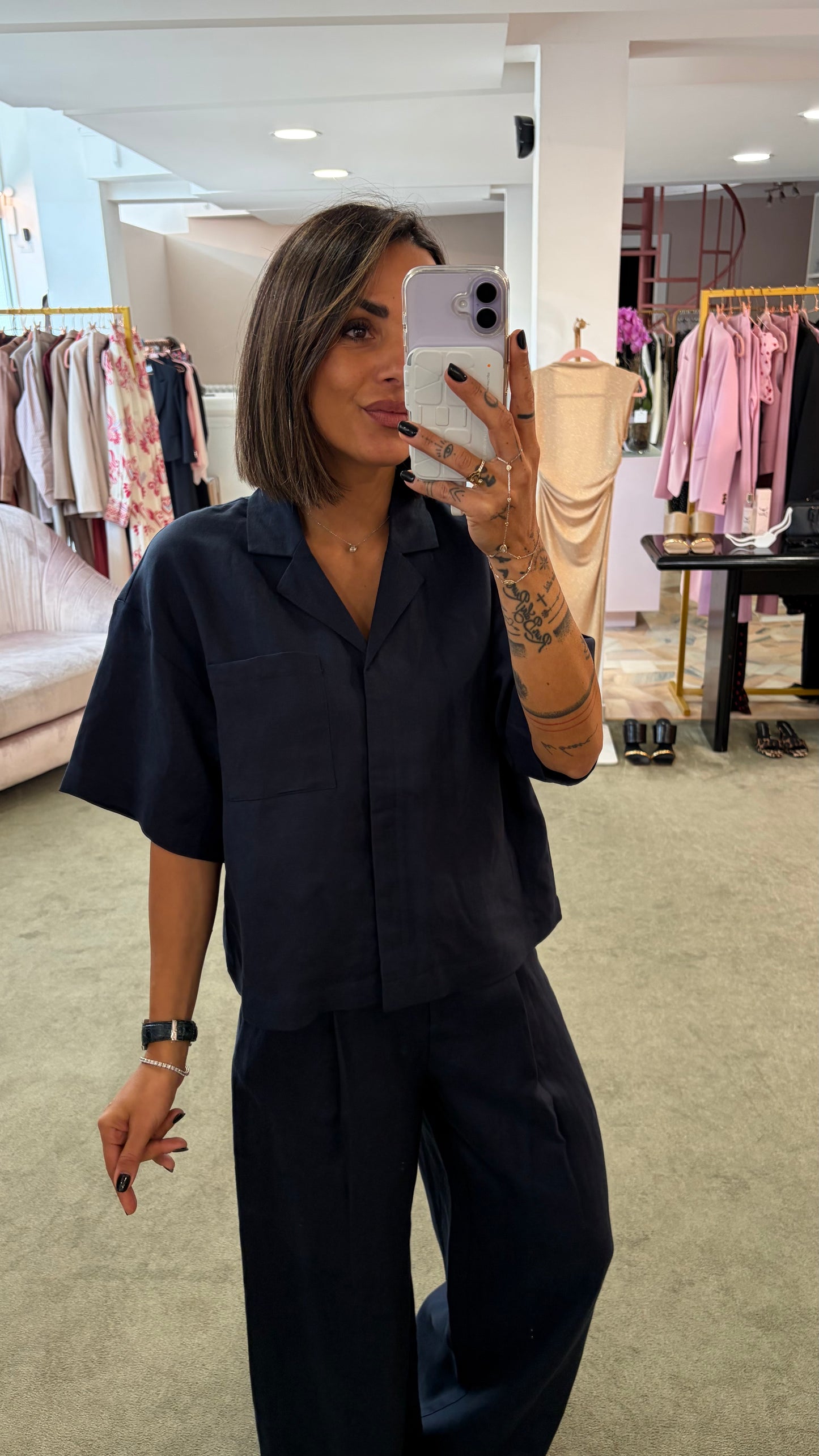 Camicia blu notte manica corta sl