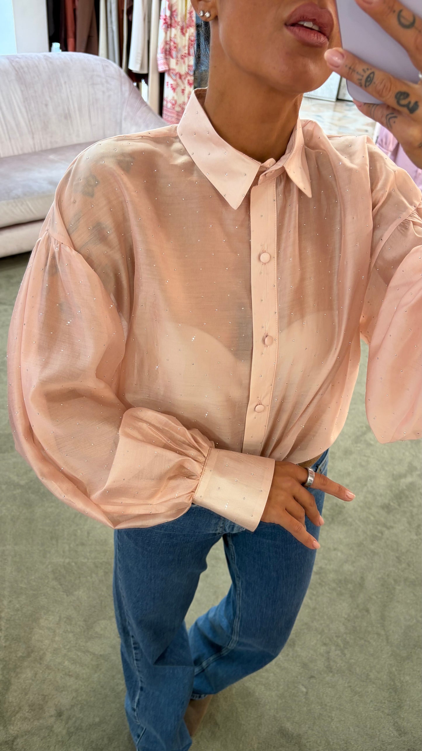 Camicia rosa con cristalli Actualee