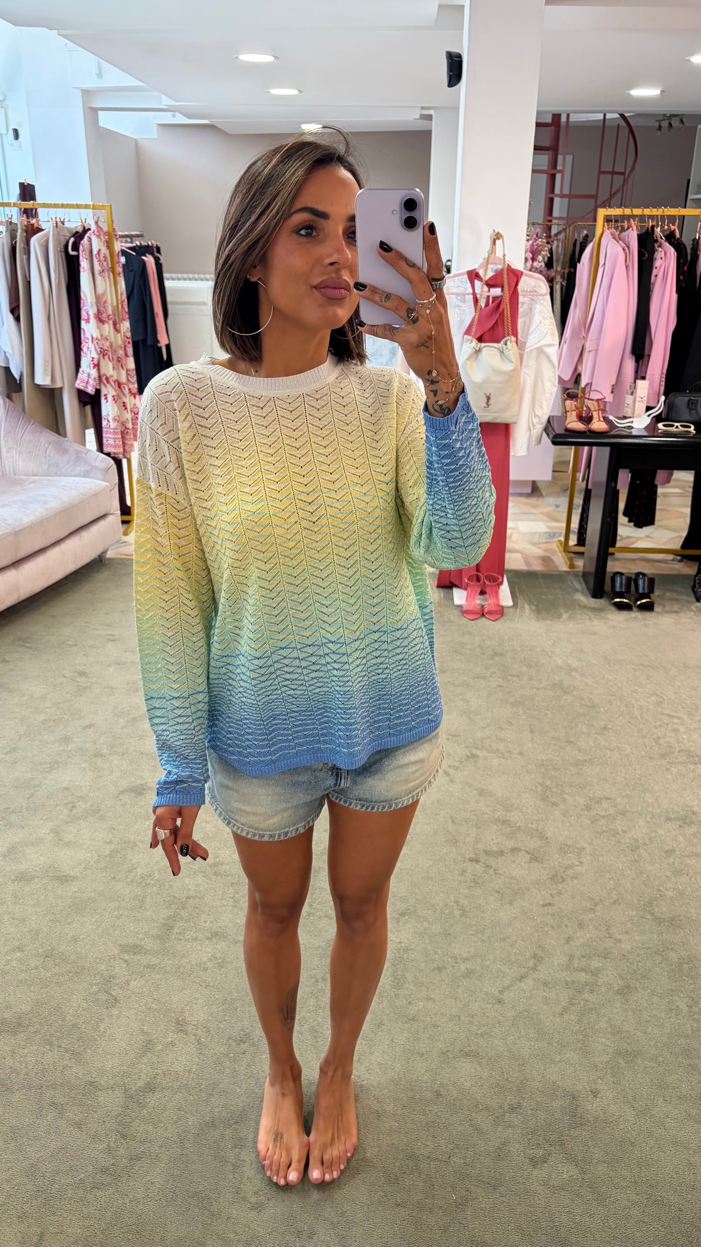 Maglione missoni vibes giallo e azzurro degradè bj