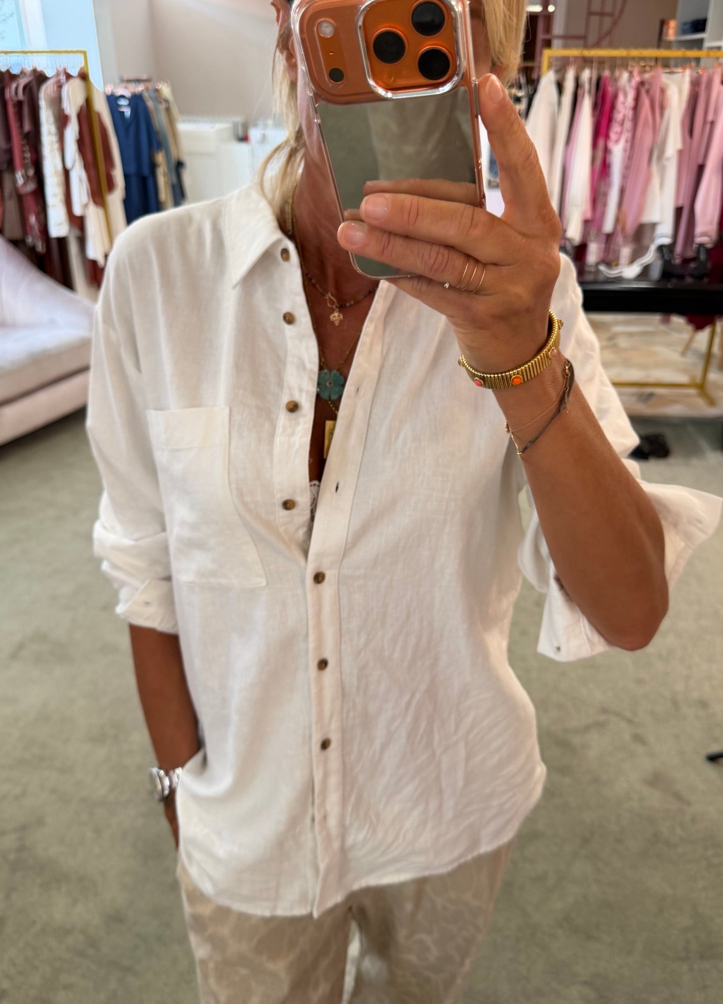 Camicia bianco latte in lino sy