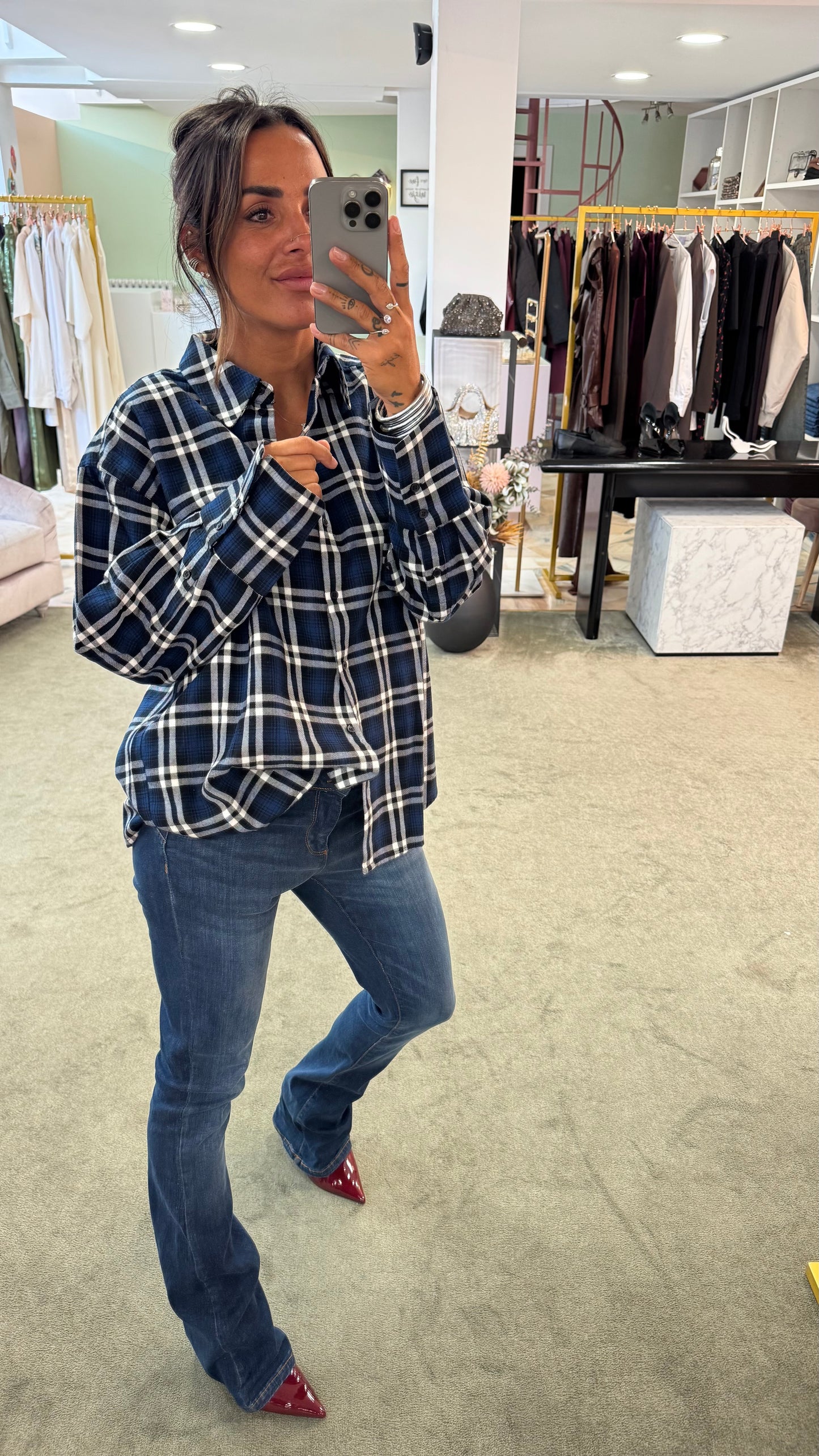 Camicia blu a quadri jx