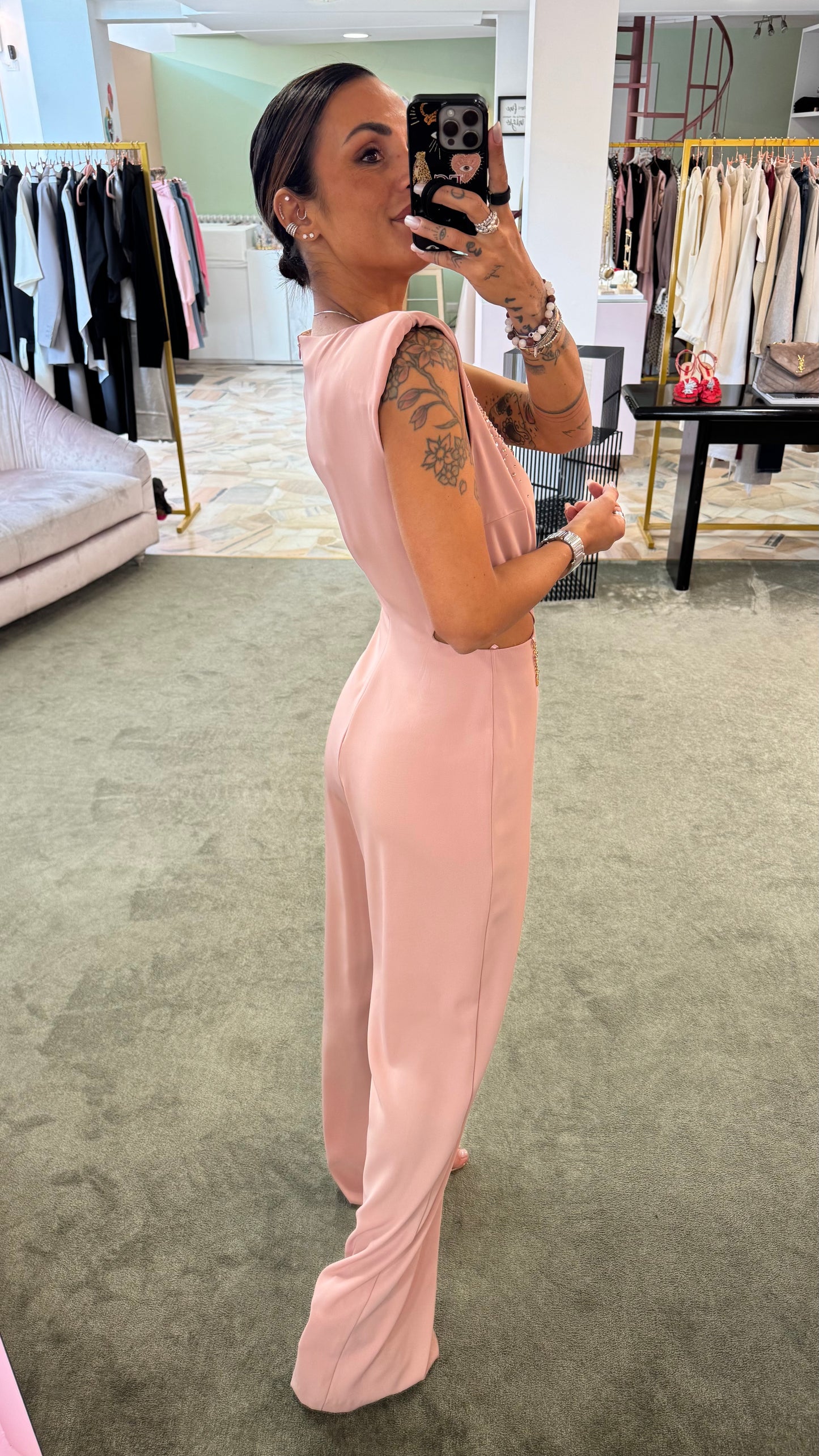 Jumpsuit rosa con cristalli fr
