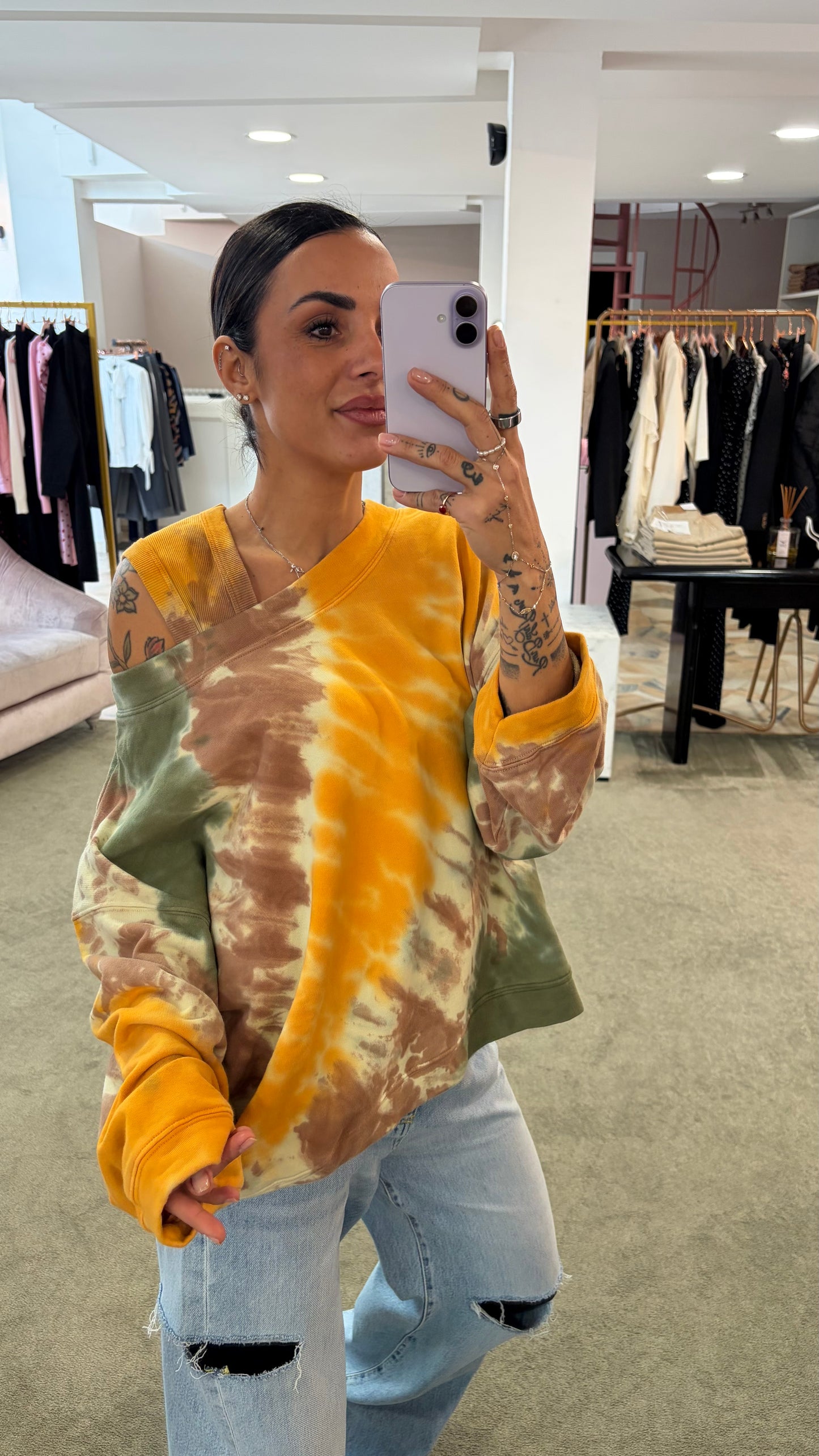 Felpa gialla verde tie-dye scollo tondo Don't@Me