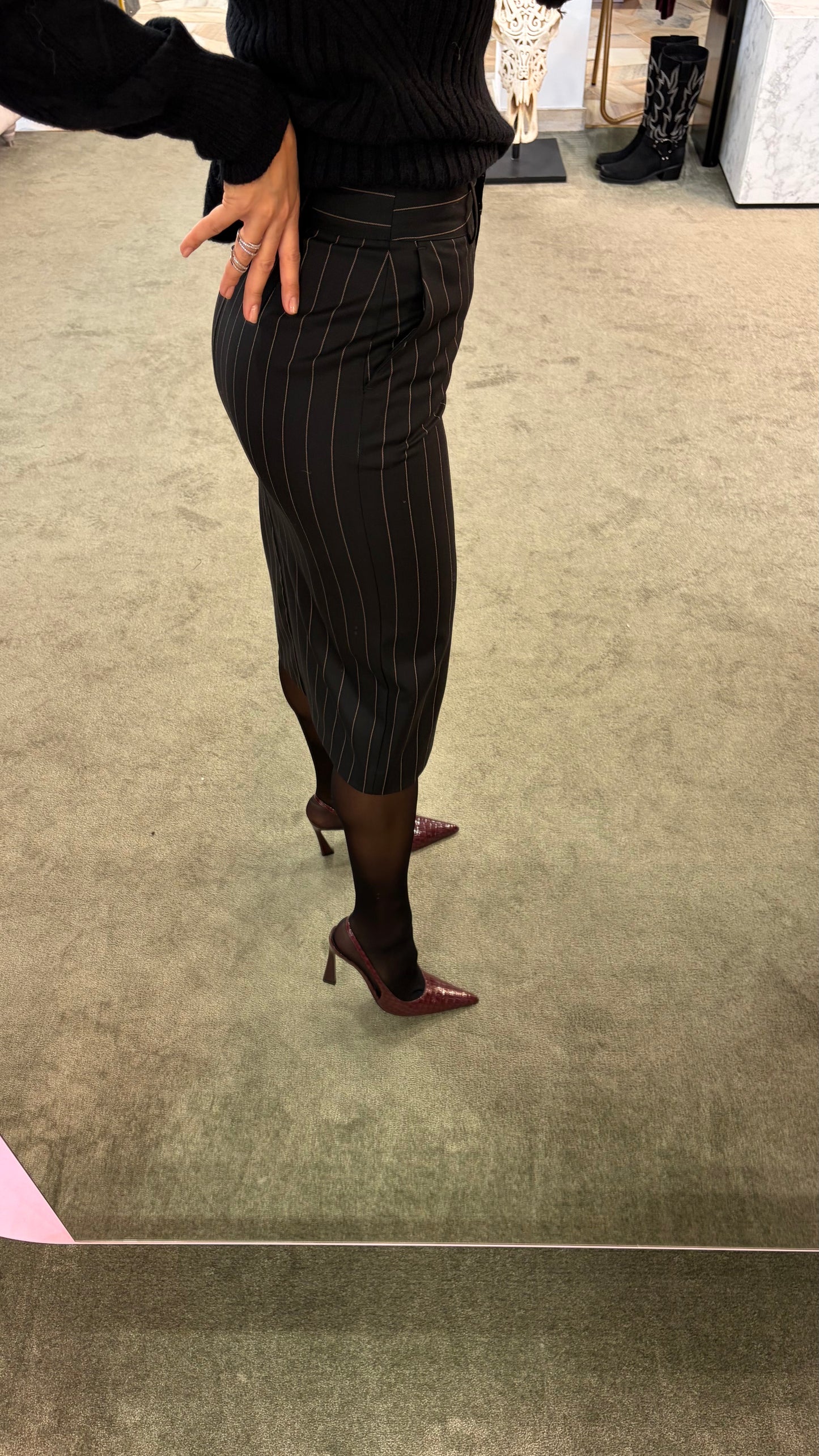 Gonna longuette MAR DE MARGARITAS nera gessata con spacco