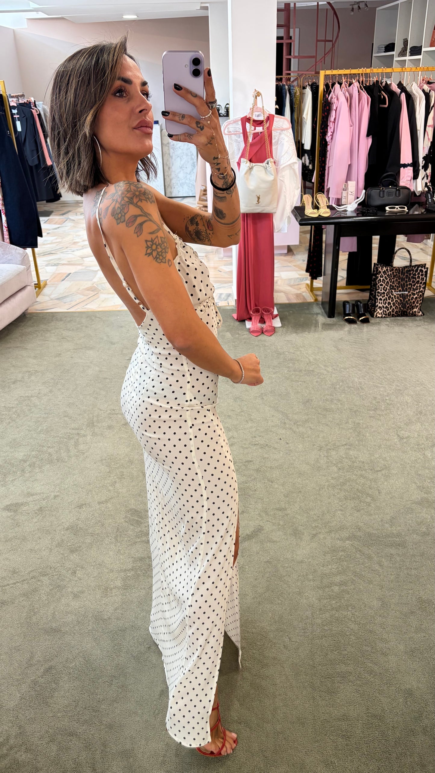 Abito riley lungo MAR DE MARGARITAS bianco a pois