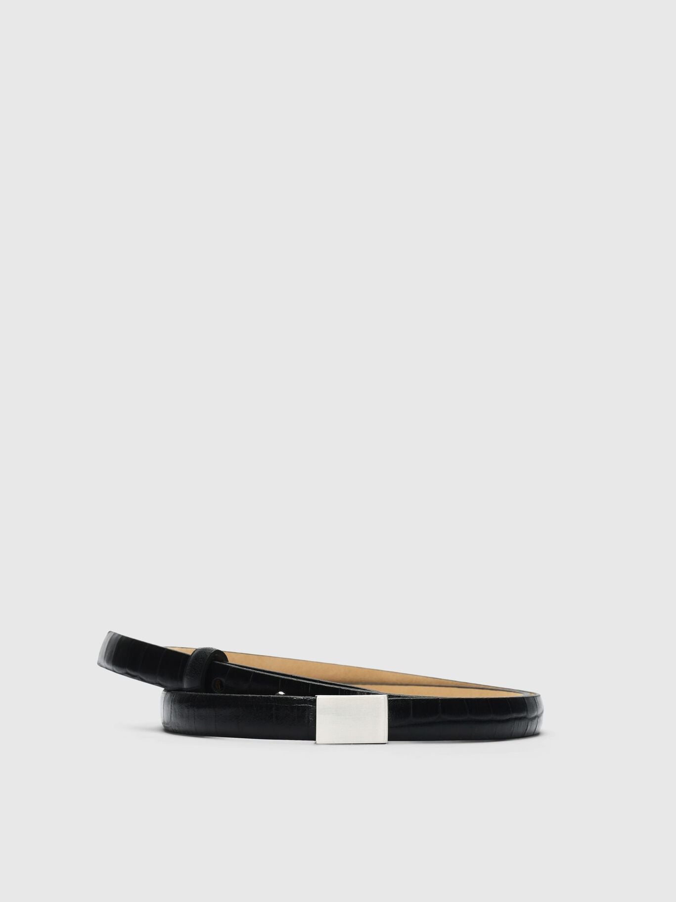 Cintura slim nera croco in pelle sl